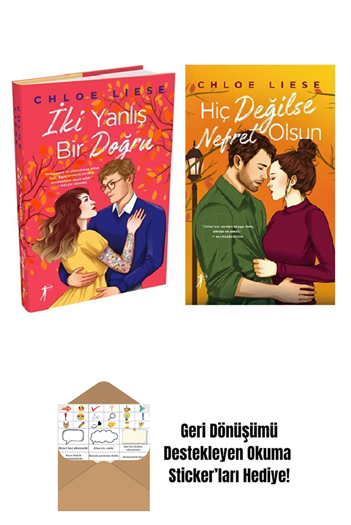 2 Kitap Set / İki Yanlış Bir Doğru+Hiç Değilse Nefret Olsun (Ciltli) + Okuma Sticker'ları
