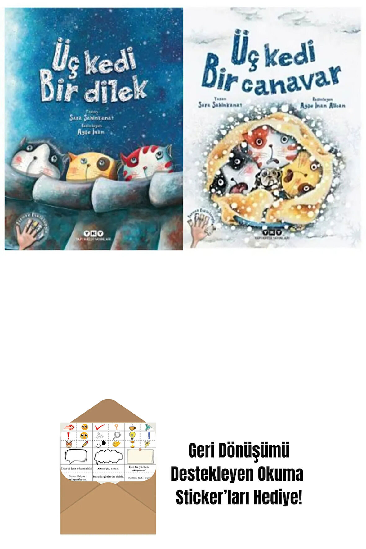 Üç Kedi Bir Canavar +üç Kedi Bir Dilek 2 Kitap Bir Arada + Okuma Sticker'ları