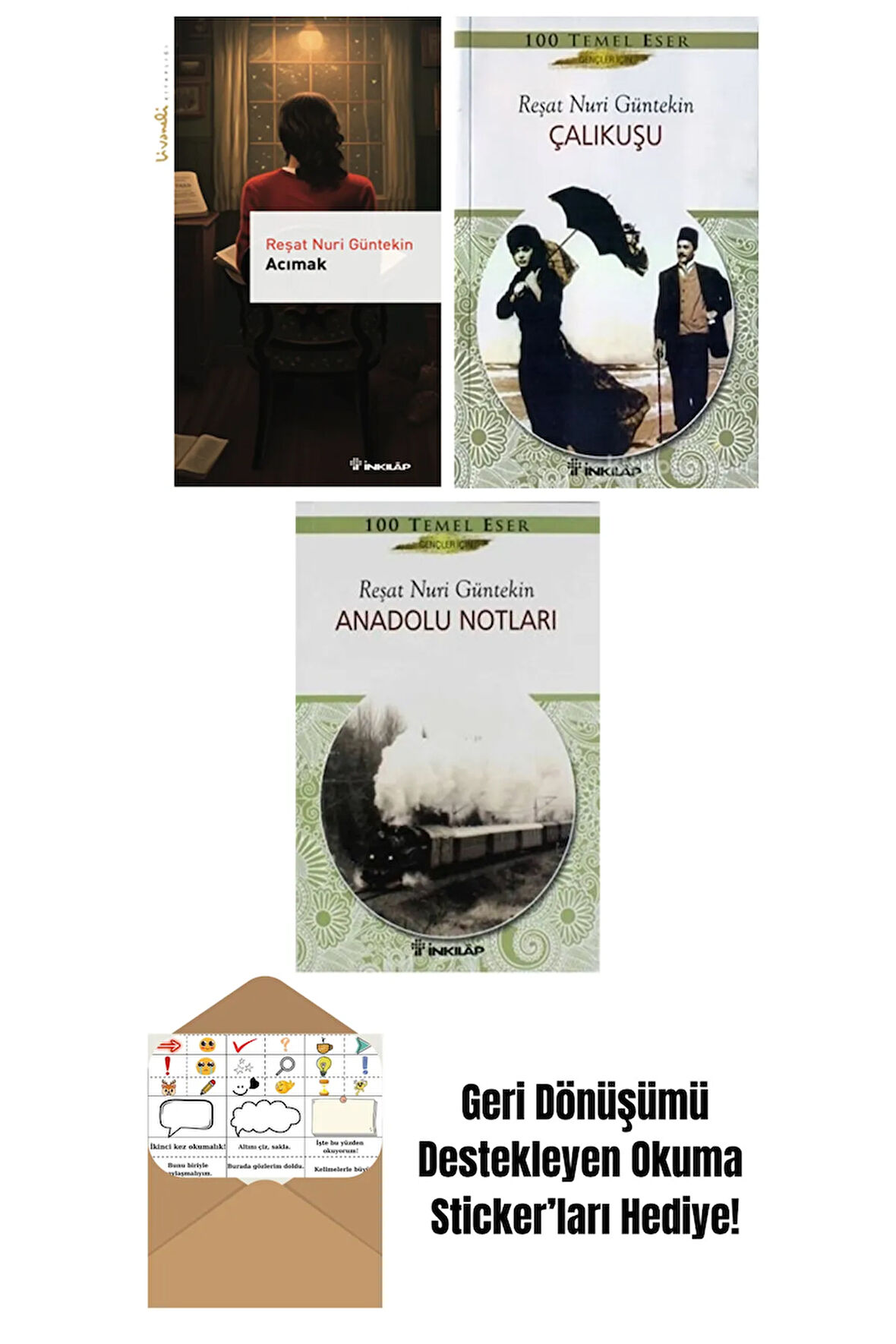 Reşat Nuri Güntekin 3 Kitap Seti + Okuma Sticker'ları