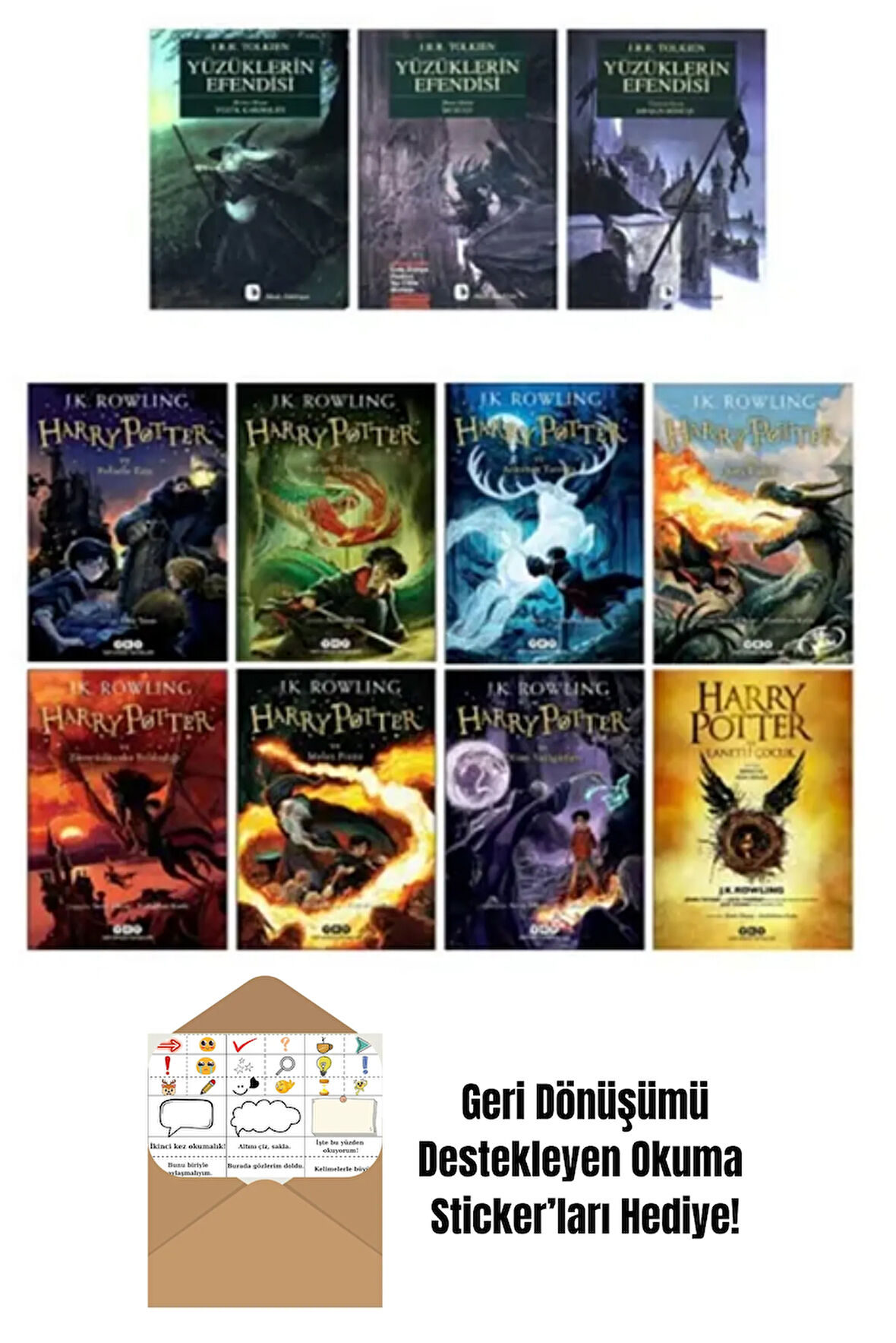 Yüzüklerin Efendisi 3 Kitap + Harry Potter Serisi 8 Kitap + Okuma Sticker'ları