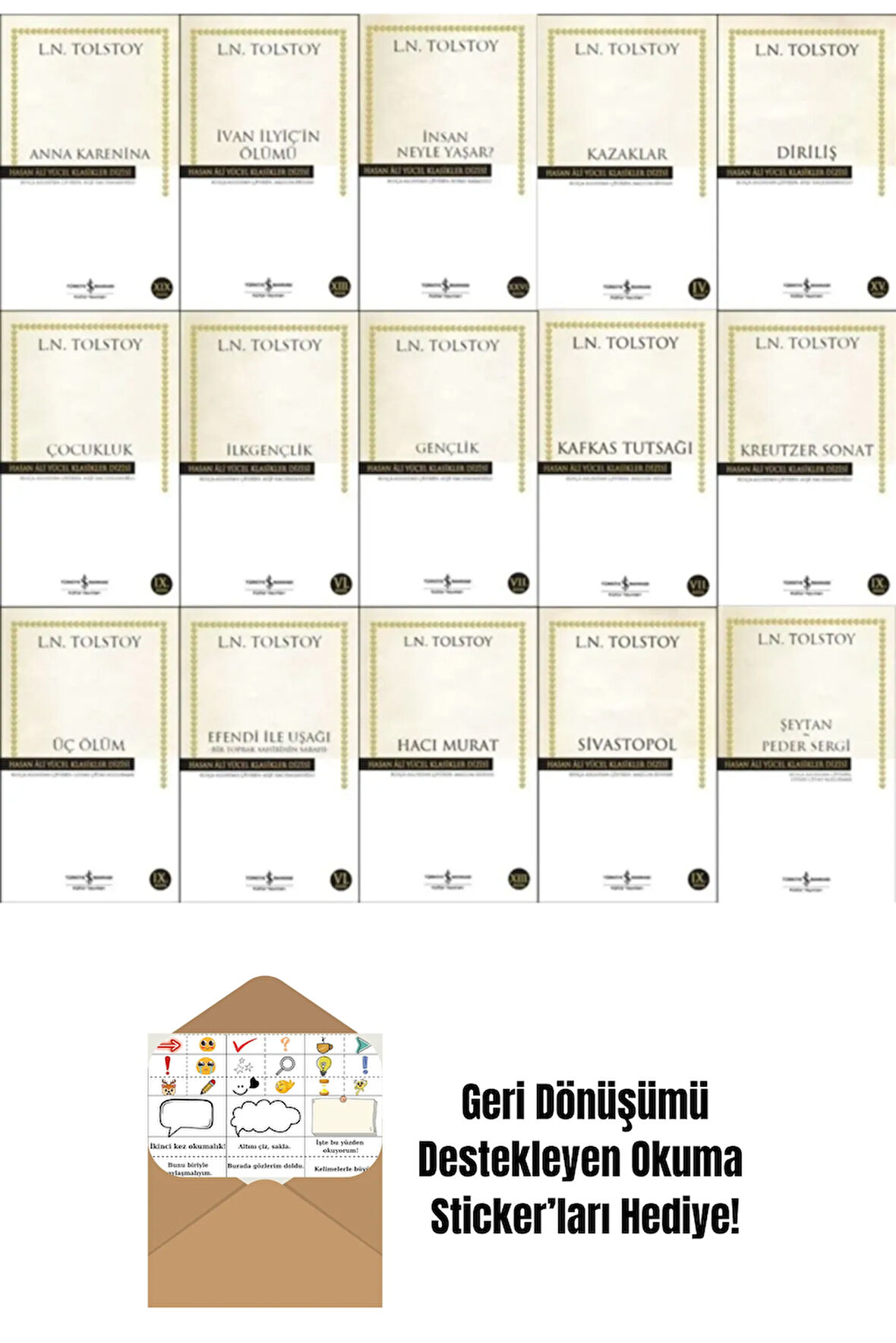 L. N. Tolstoy Kitapları 15 Kitaplık Set + Okuma Sticker'ları