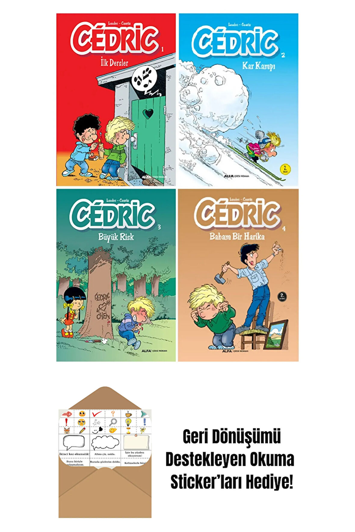 Cedric 1-2-3-4. Ciltler Çizgi Roman Seti + Okuma Sticker'ları