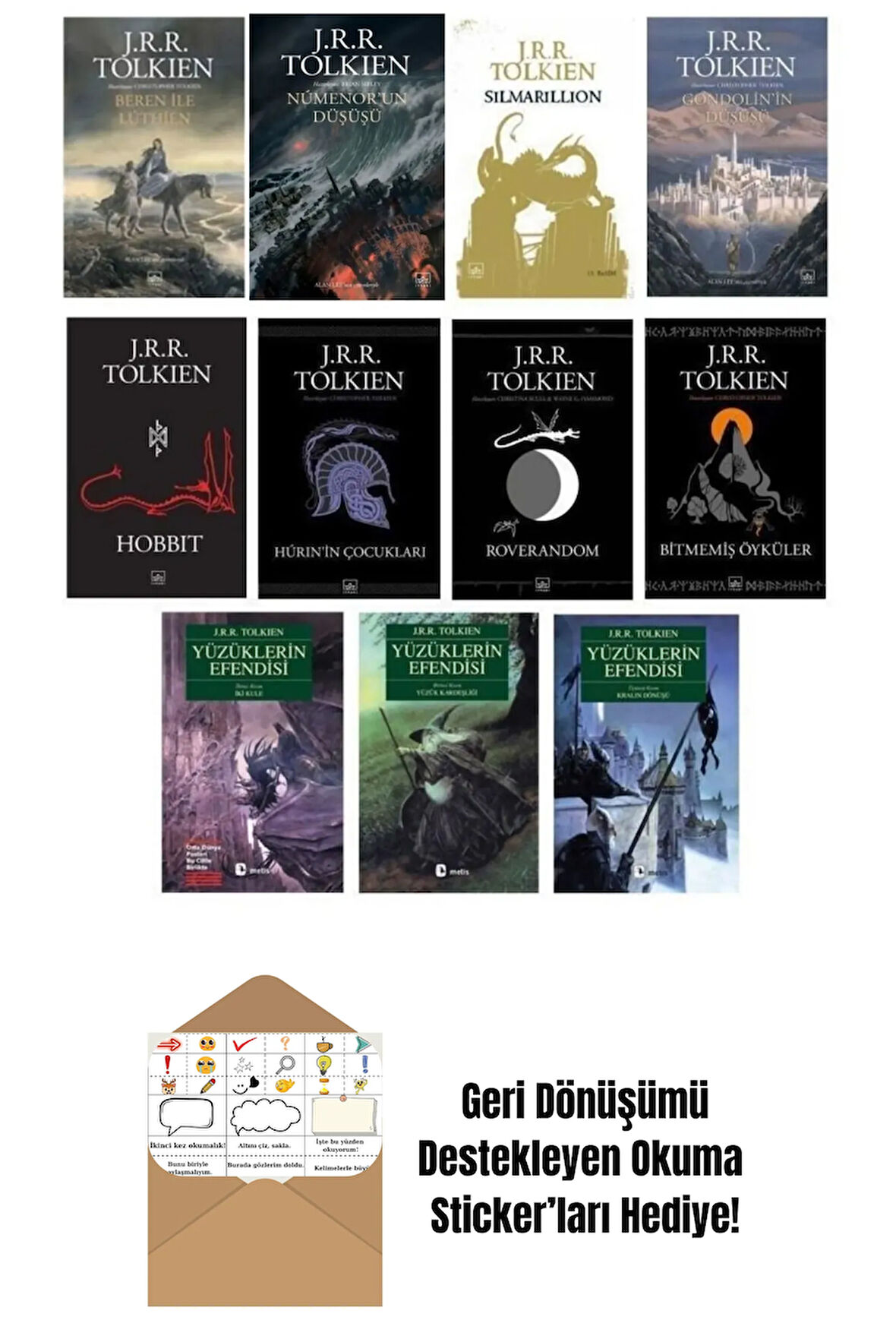 Yüzüklerin Efendisi 11 Kitap full Set - J. R. R. Tolkien + Okuma Sticker'ları