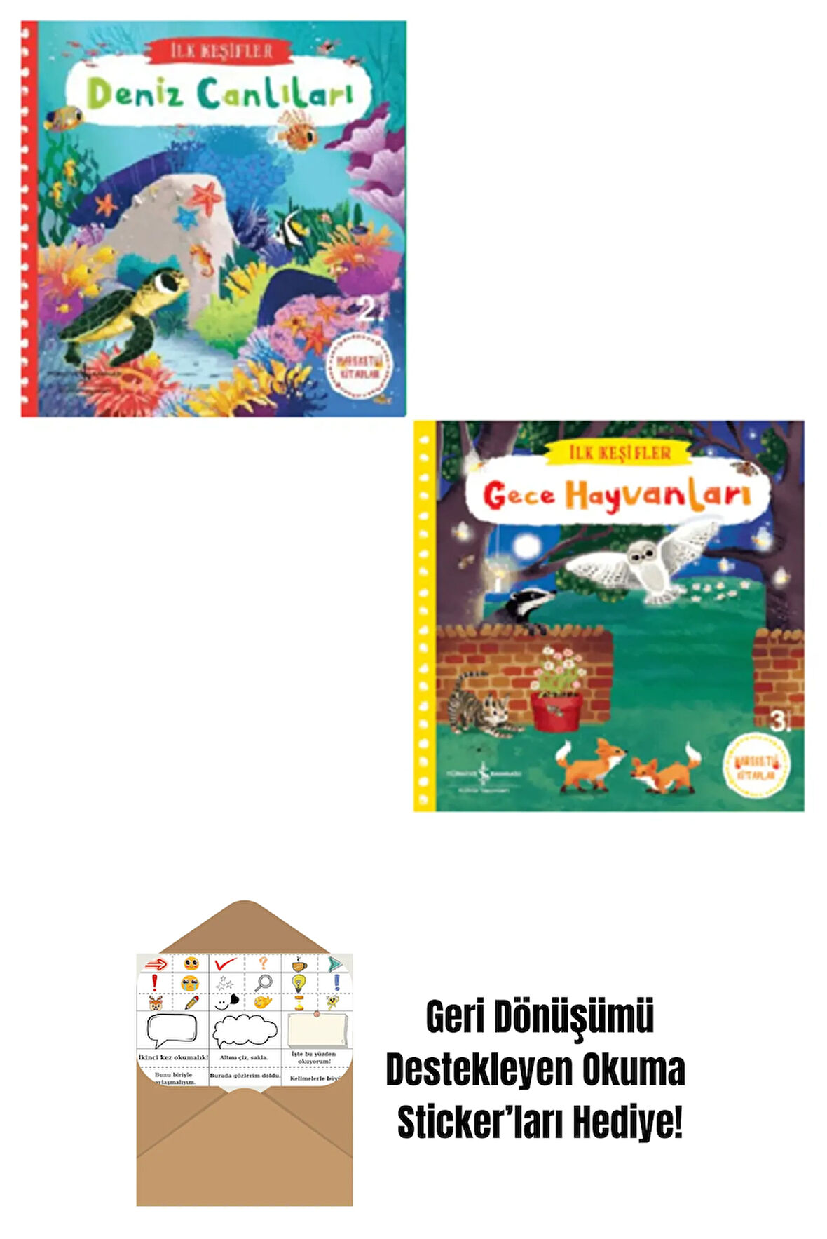 İlk Keşifler Deniz Canlıları + Gece Hayvanları Hareketli Kitaplar + Okuma Sticker'ları