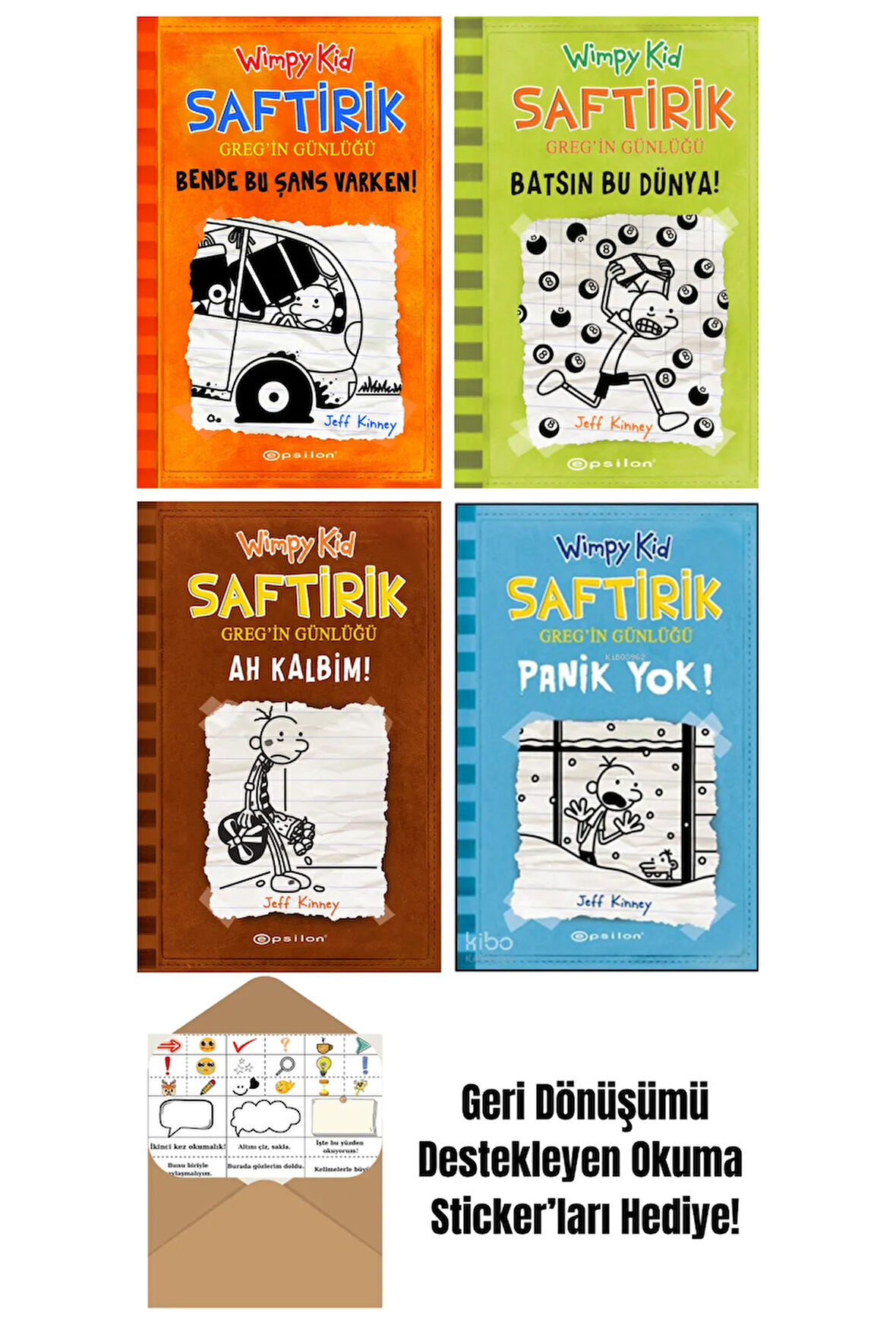 Jeff Kinney 4 Kitap Seti + Okuma Sticker'ları