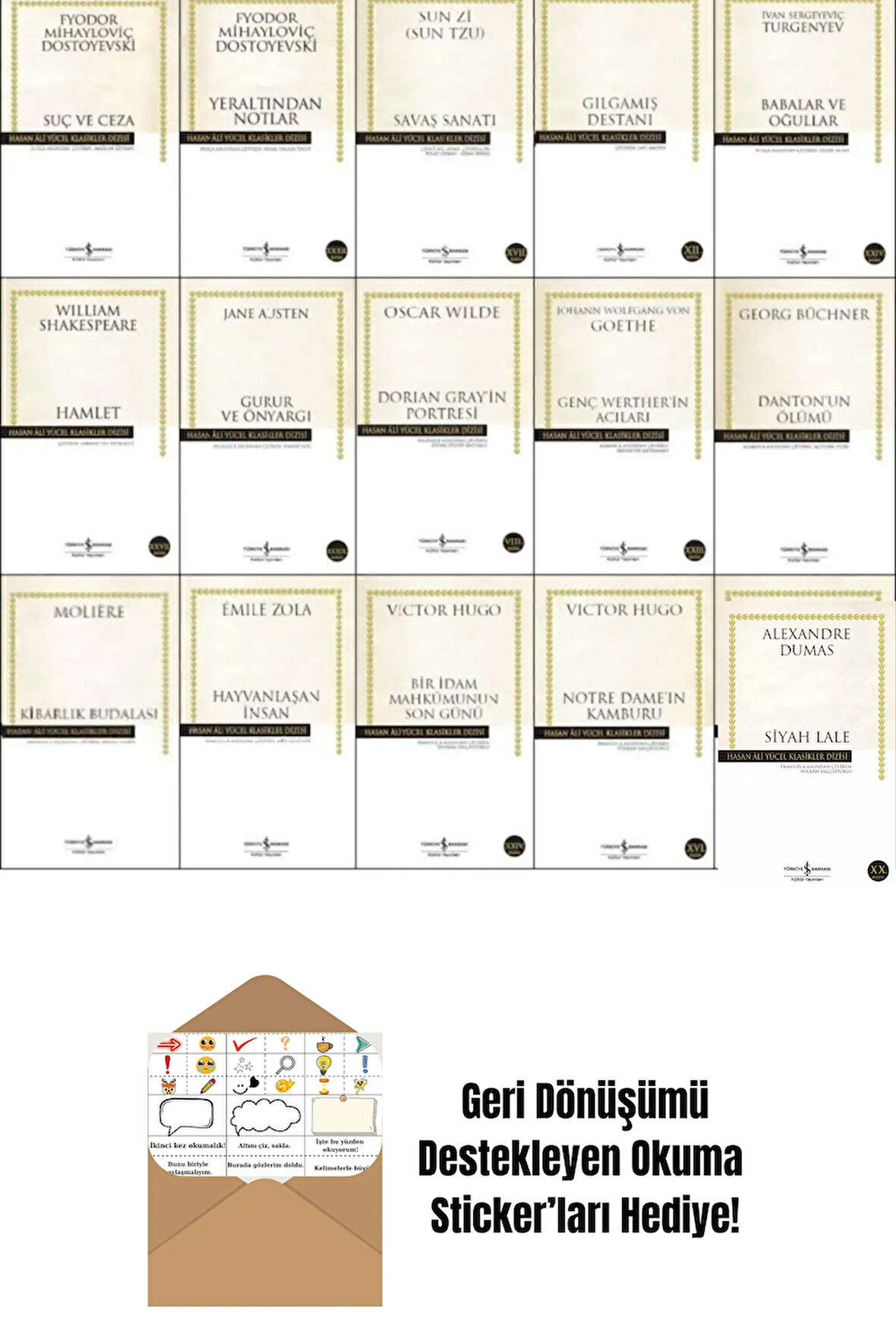 İş Bankası Hasan Ali Yücel Klasikler Dizisi 15 Kitap Set + Okuma Sticker'ları