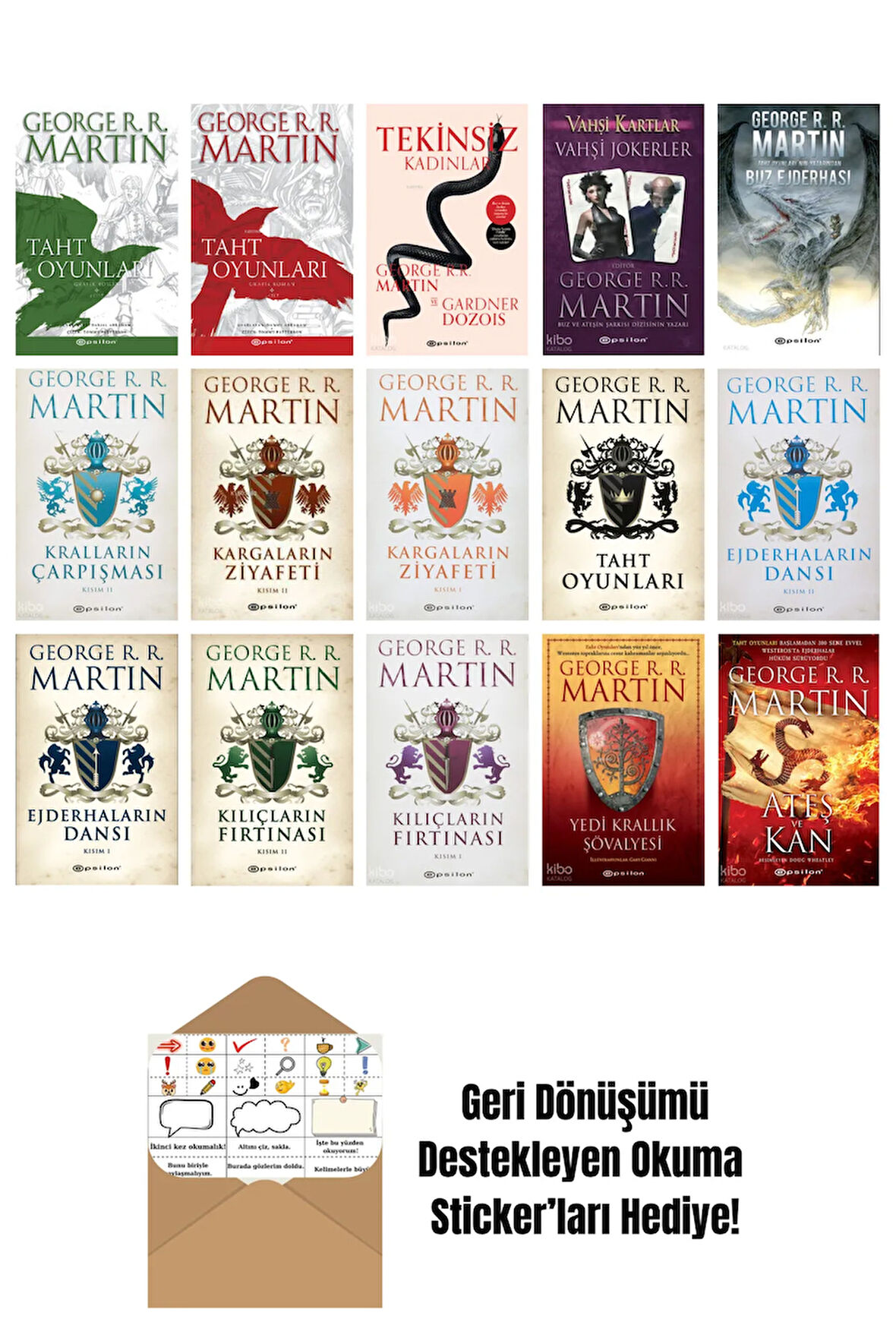 George R. R. Martin 15 Kitap Seti + Okuma Sticker'ları