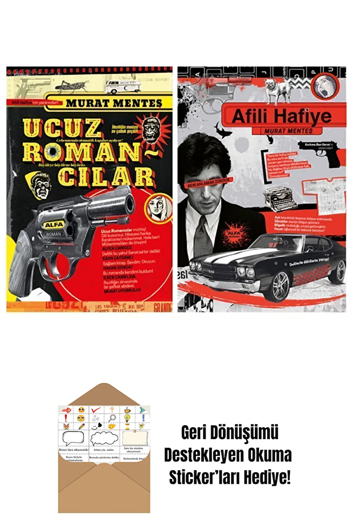 Murat Menteş 2 Kitap Set / Ucuz Romancılar + Afili Hafiye + Okuma Sticker'ları
