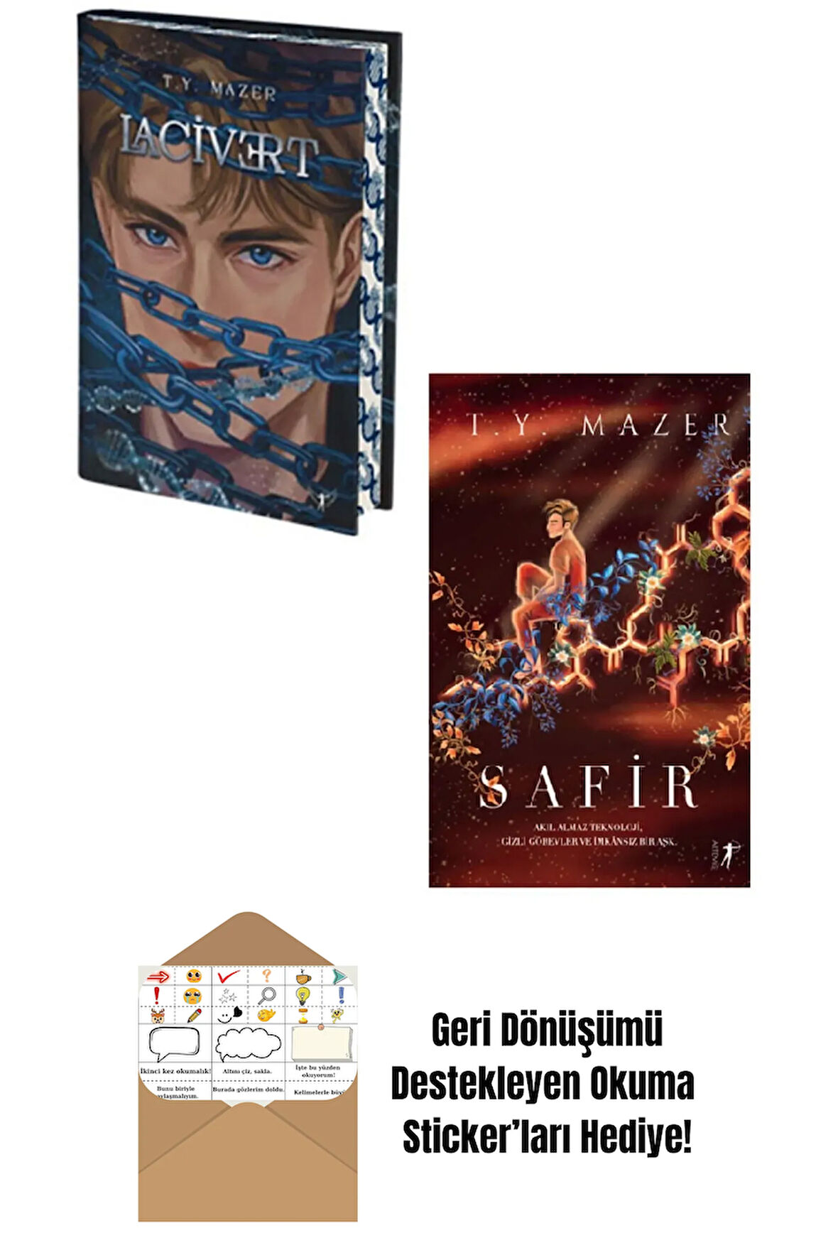 T. Y. Mazer 2 Kitap Set / Lacivert + Safir (ciltli) + Okuma Sticker'ları