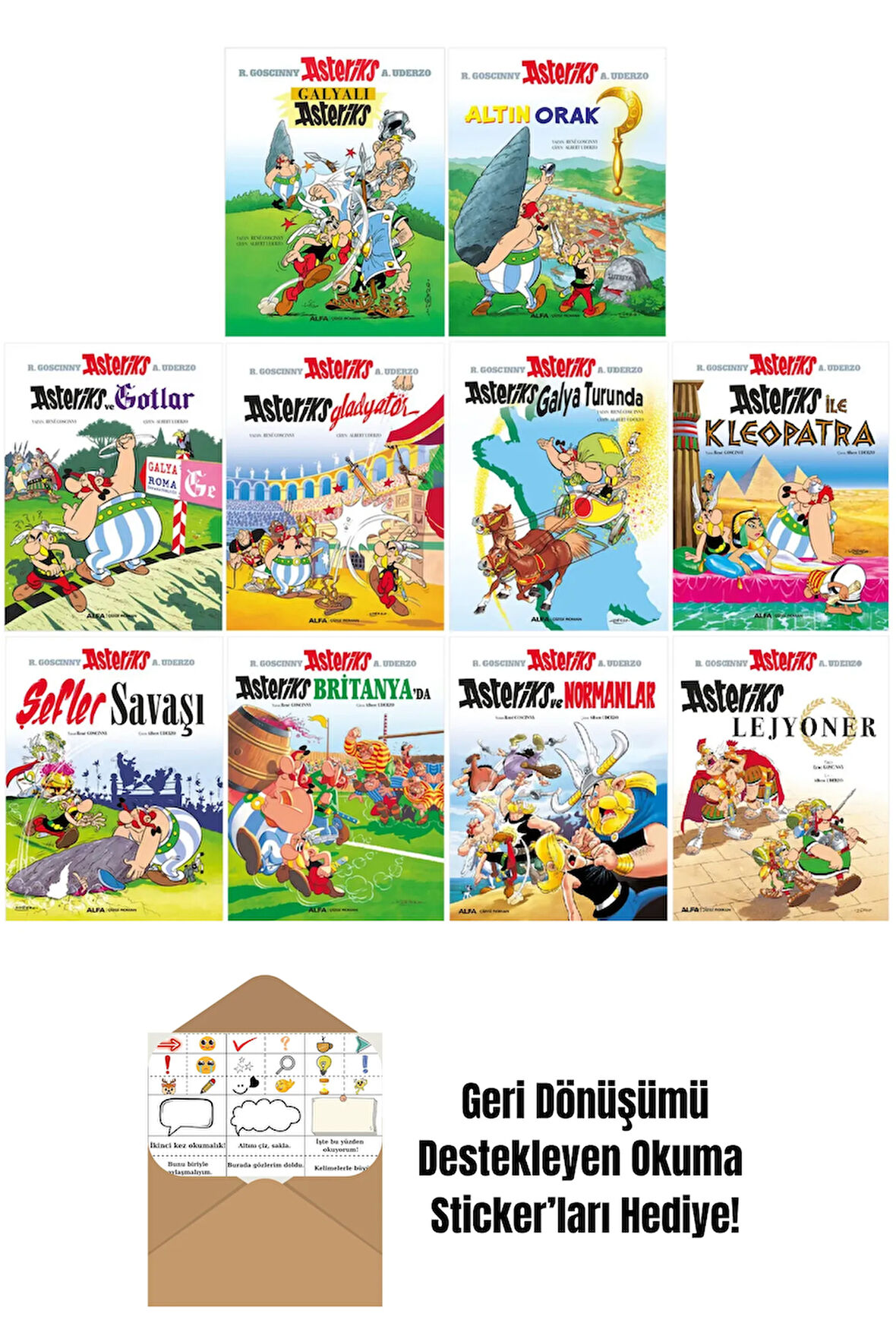 Asteriks 1-2-3-4-5-6-7-8-9-10. Ciltler Çizgi Roman Seti + Okuma Sticker'ları