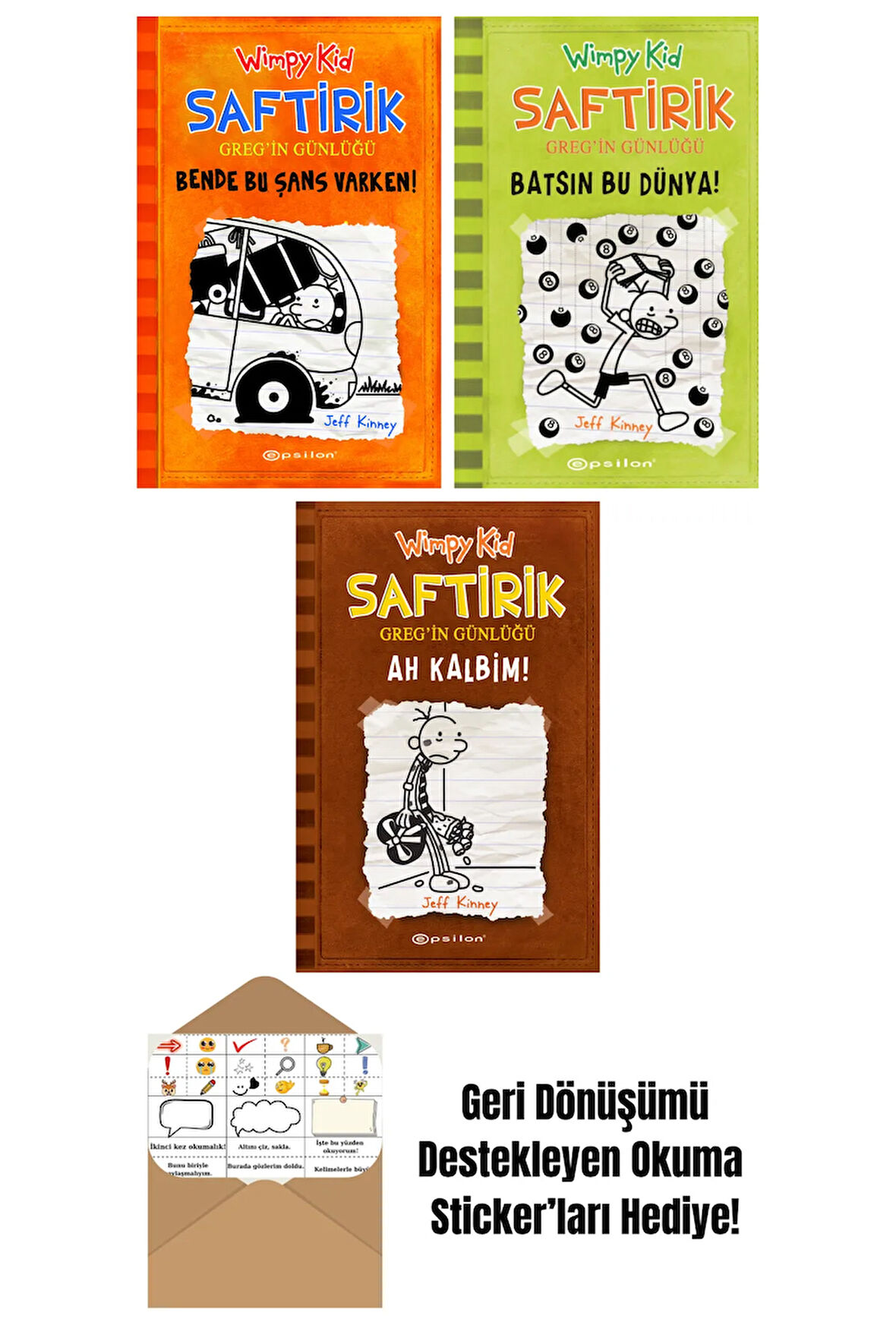 Jeff Kinney 3 Kitap Seti + Okuma Sticker'ları