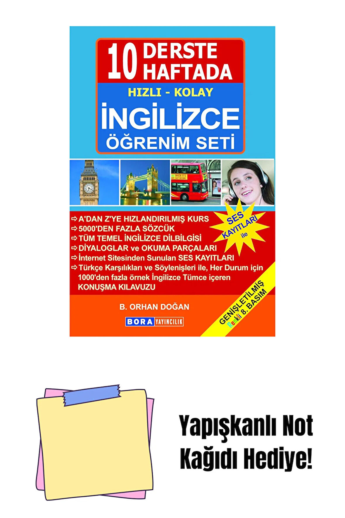 10 Derste 10 Haftada Hızlı Kolay İngilizce Öğrenim Seti: Ses Kayıtları İle + Yapışkanlı Not Kağıdı