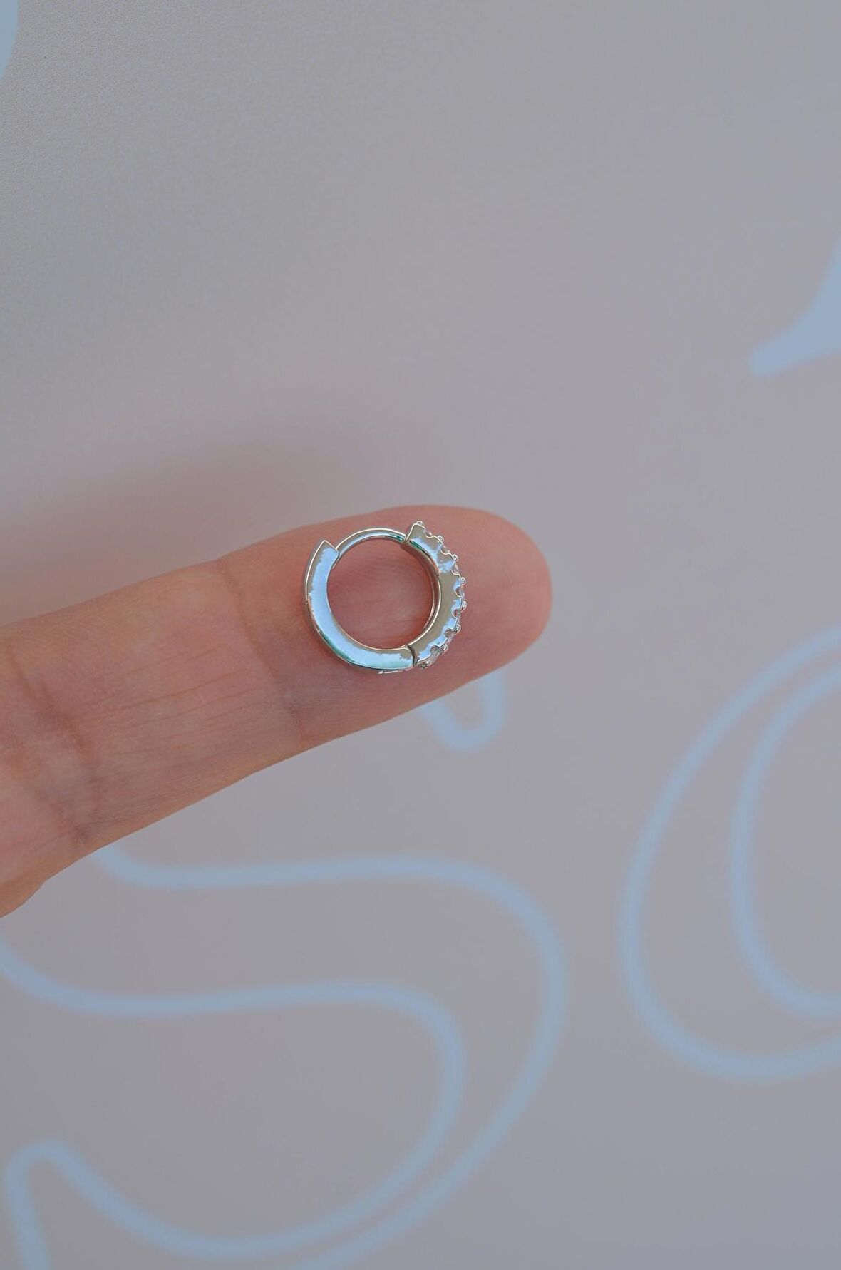 Gümüş Renk Zirkon Taşlı Halka Tragus Helix Kıkırdak Piercing