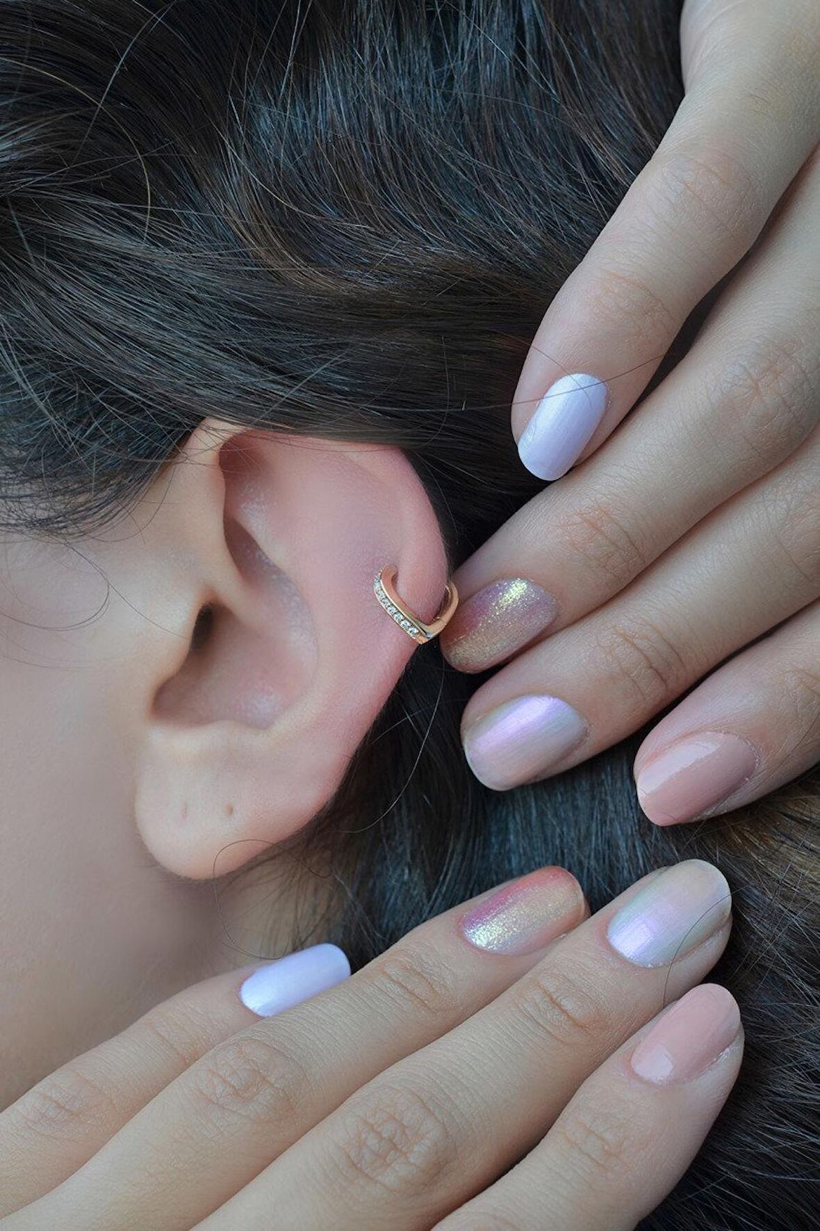 Kalp Model Taşlı Halka Piercing Tragus Helix Kıkırdak Küpesi