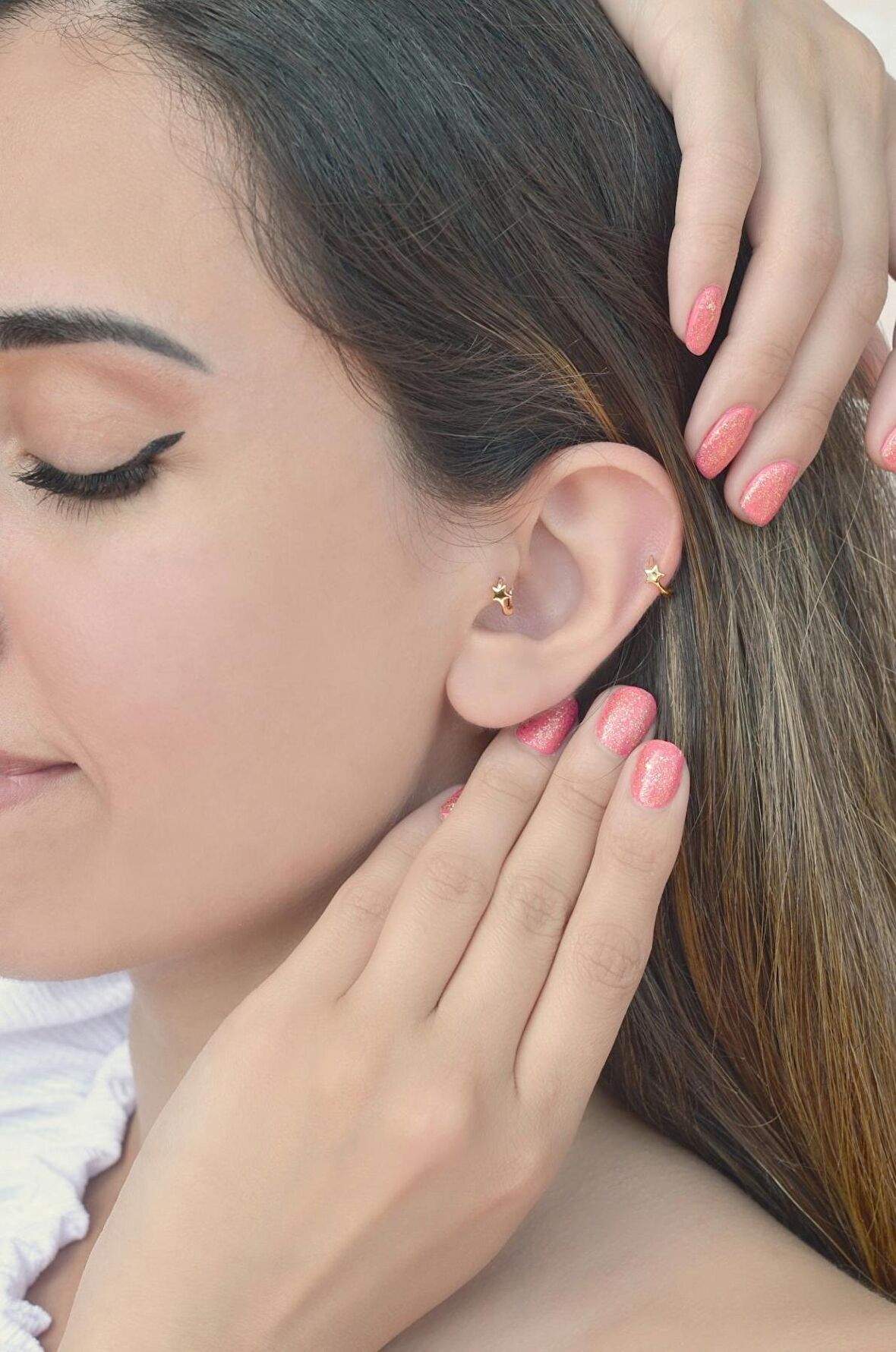 Yıldız Model Halka Piercing Tragus Helix Kıkırdak Küpesi