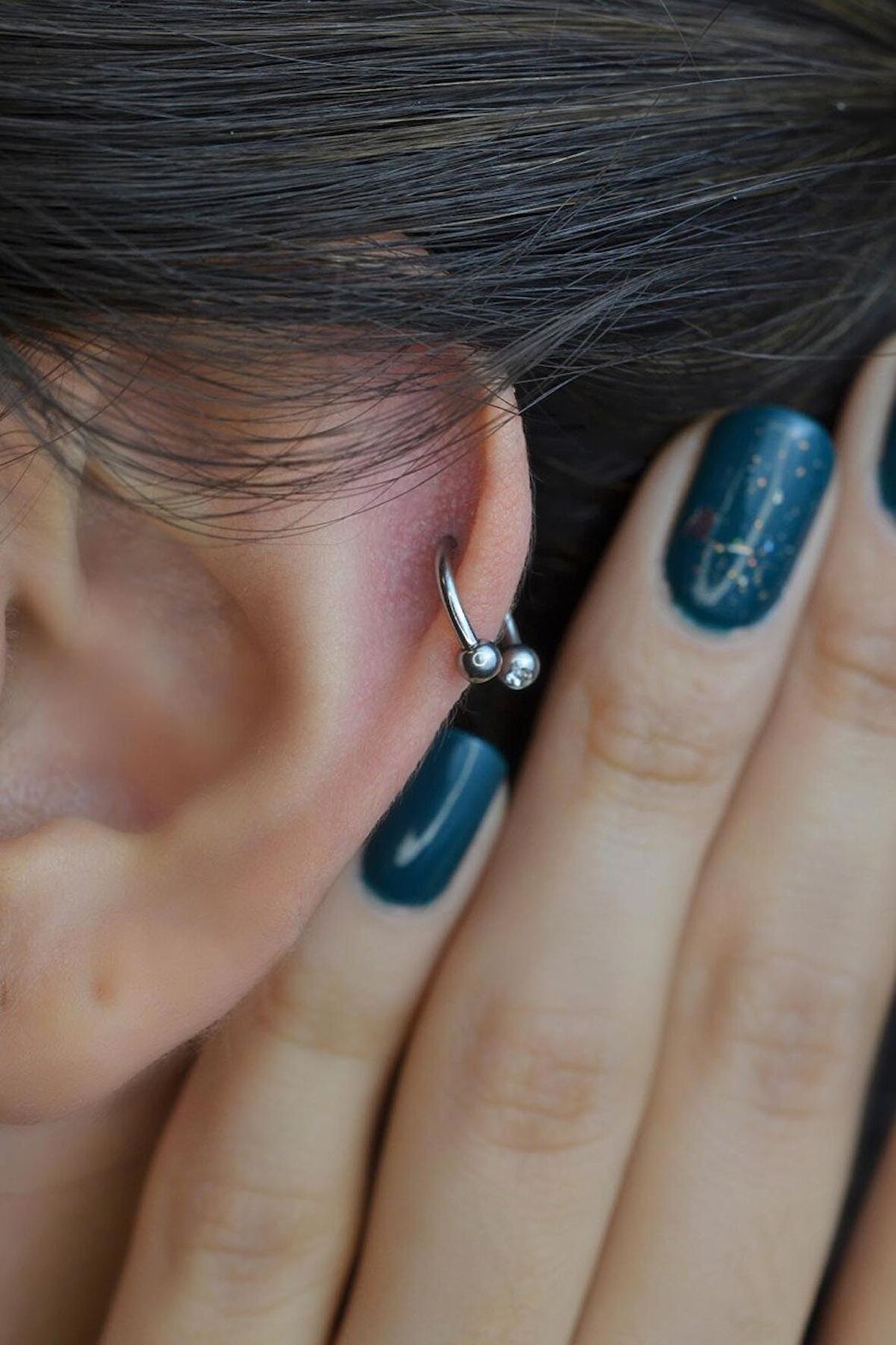 8 mm Gümüş Renk Çelik Top Uçlu Taşlı Piercing Septum Kıkırdak