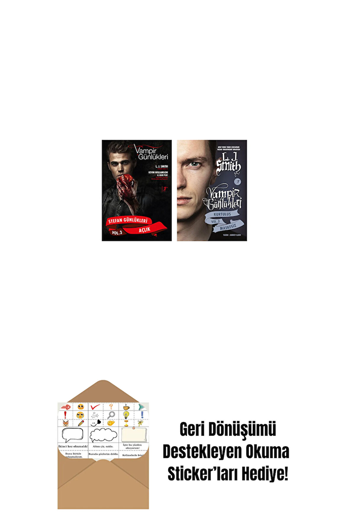 Vampir Günlükleri - Stefan Günlükleri Vol. 3 Açlık + Vampir Günlükleri - Kurtuluş Vol. 3 Maskesiz + Okuma Sticker'ları