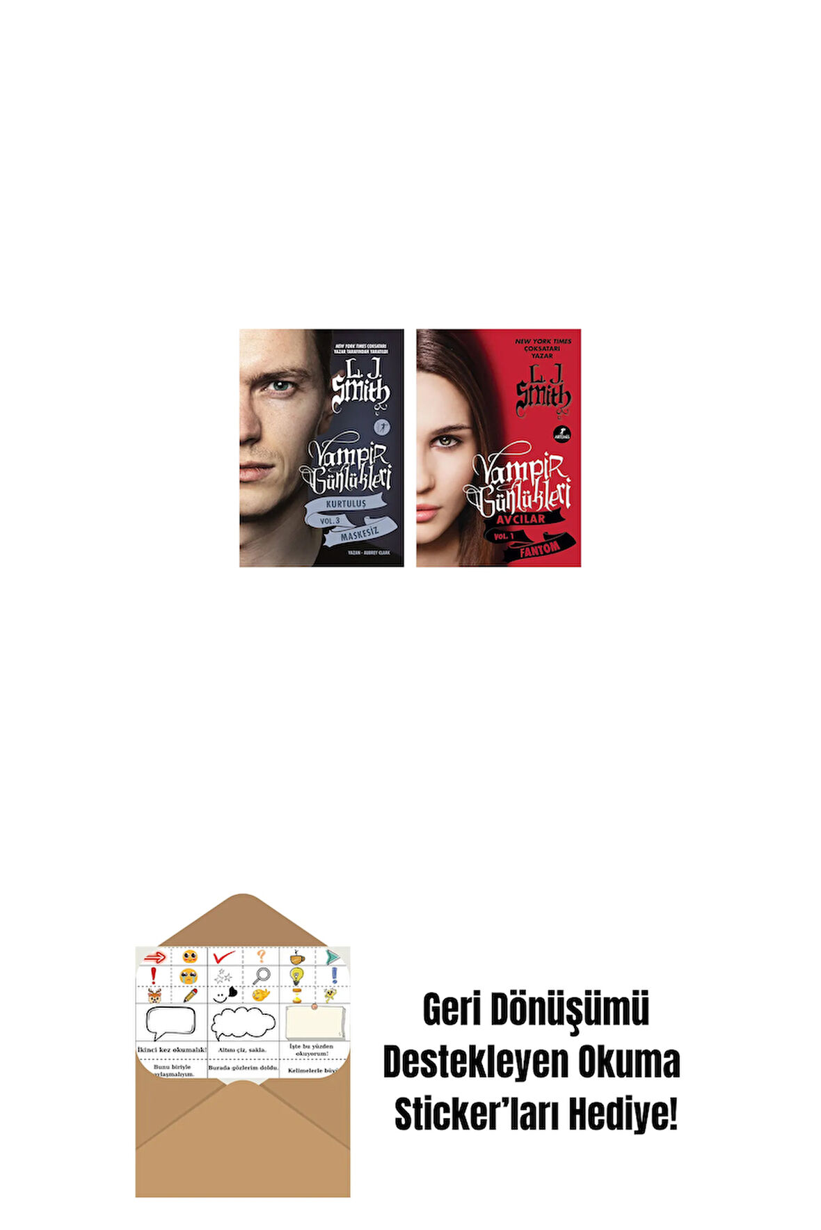Vampir Günlükleri - Kurtuluş Vol. 3 Maskesiz + Vampir Günlükleri - Avcılar Vol.1 Fantom + Okuma Sticker'ları