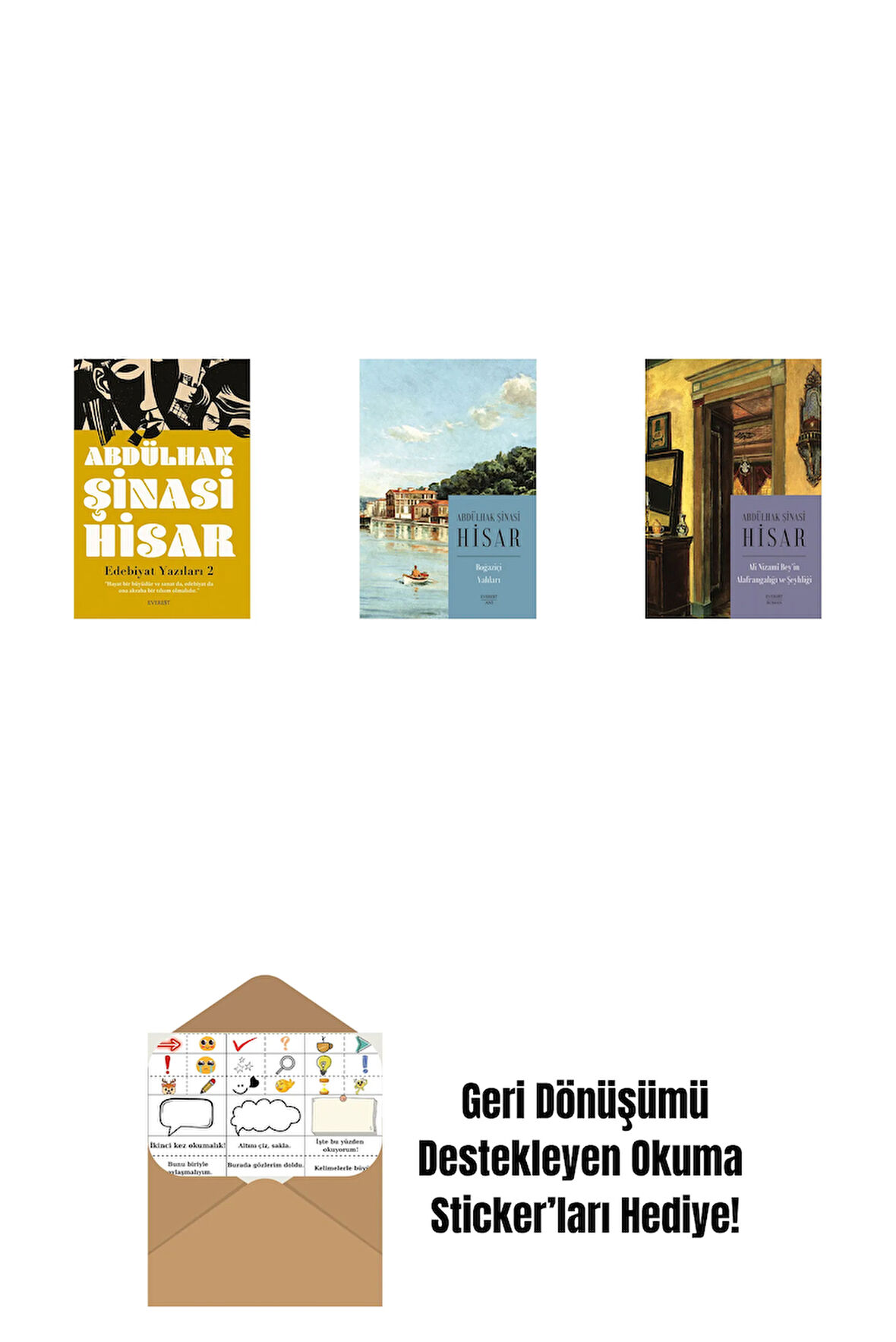 Edebiyat  Yazıları 2 + Boğaziçi Yalıları (Kitap Boy) + Ali Nizami Bey’in Alafrangalığı ve Şeyhliği (Kitap Boy) + Okuma Sticker'ları