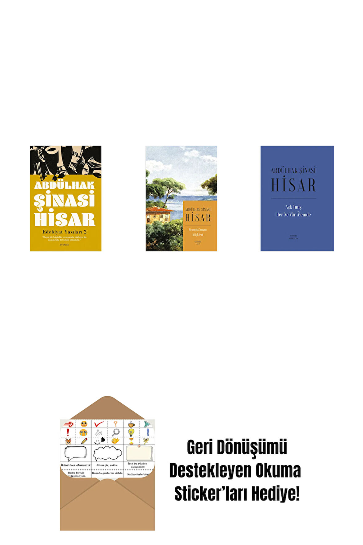 Edebiyat  Yazıları 2 + Geçmiş Zaman Köşkleri (Kitap Boy) + Aşk İmiş Her Ne Vâr Âlemde (Ciltli) + Okuma Sticker'ları