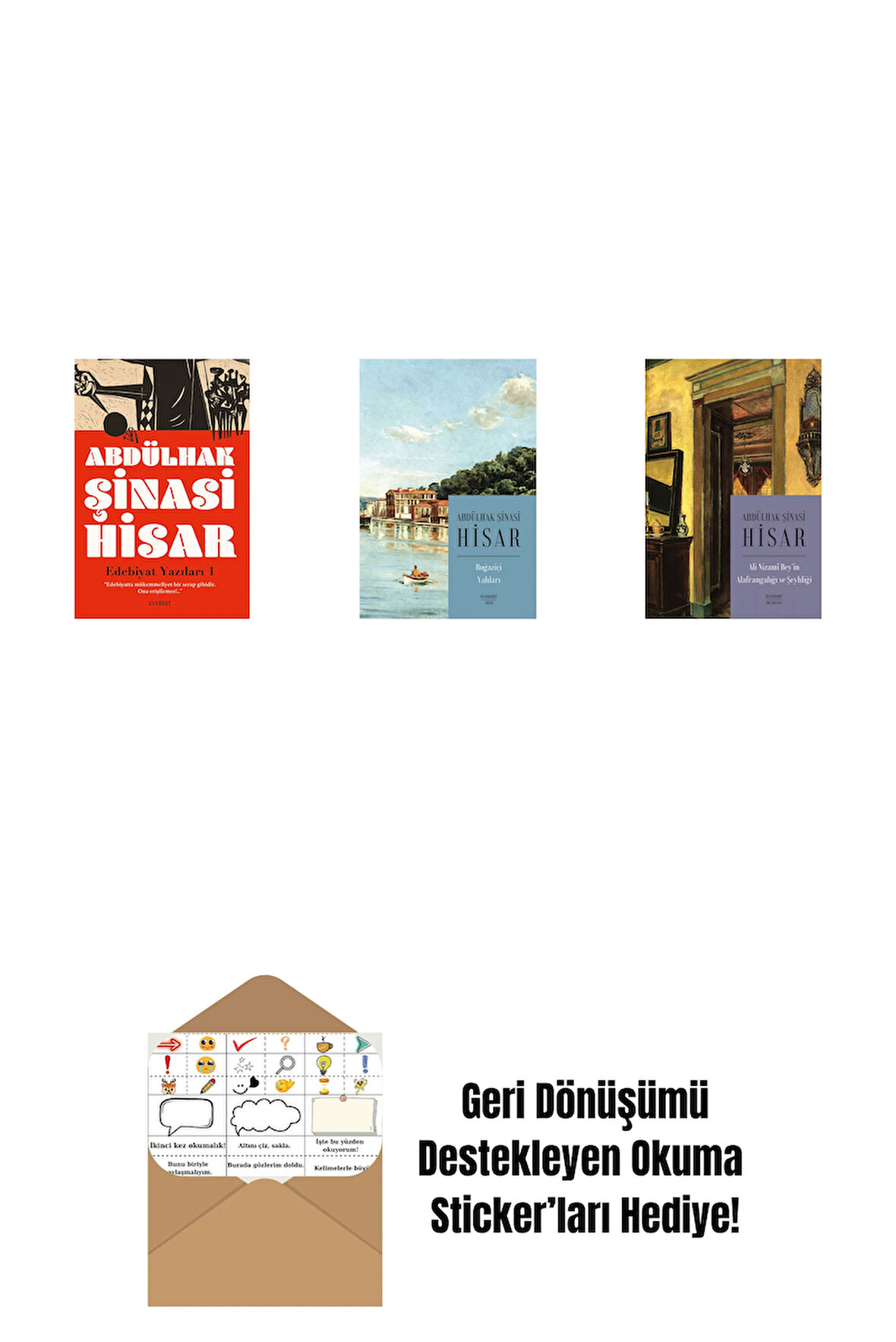 Edebiyat Yazıları - 1 + Boğaziçi Yalıları (Kitap Boy) + Ali Nizami Bey’in Alafrangalığı ve Şeyhliği (Kitap Boy) + Okuma Sticker'ları