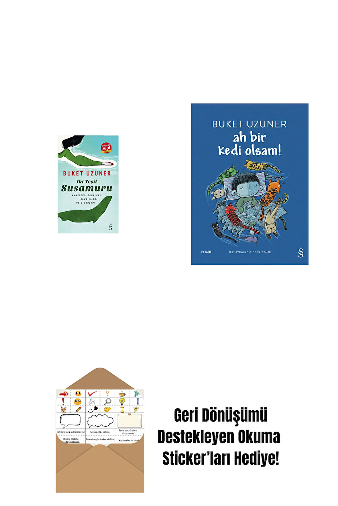 İki Yeşil Su Susamuru (Midi Boy) + Ah Bir Kedi Olsam! + Okuma Sticker'ları