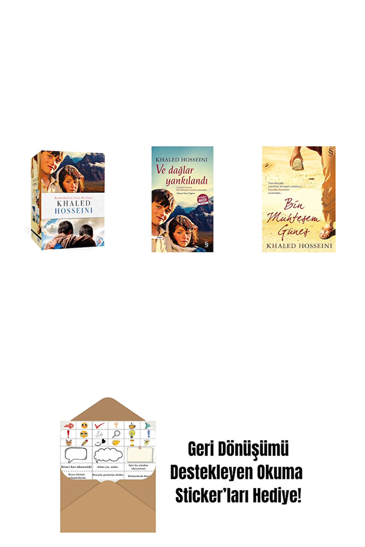 Khaled Hosseini - Kutulu Set + Ve Dağlar Yankılandı (Midi Boy) + Bin Muhteşem Güneş + Okuma Sticker'ları