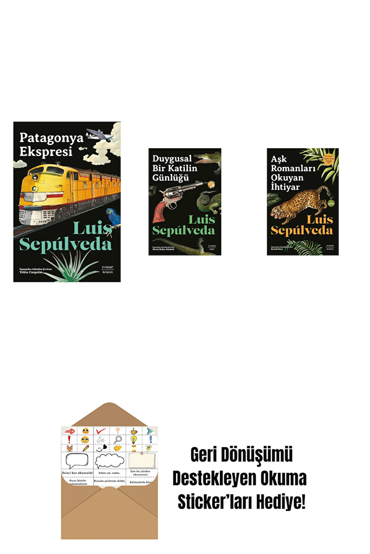 Patagonya Ekspresi + Duygusal Bir Katilin Günlüğü + Aşk Romanları  Okuyan İhtiyar + Okuma Sticker'ları