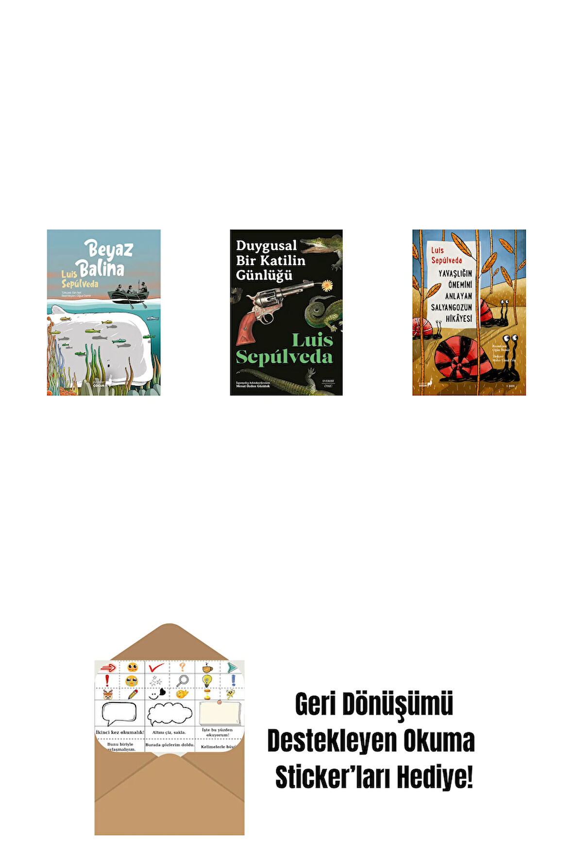 Beyaz Balina + Duygusal Bir Katilin Günlüğü + Yavaşlığın Önemini Anlayan Salyangozun Hikayesi + Okuma Sticker'ları