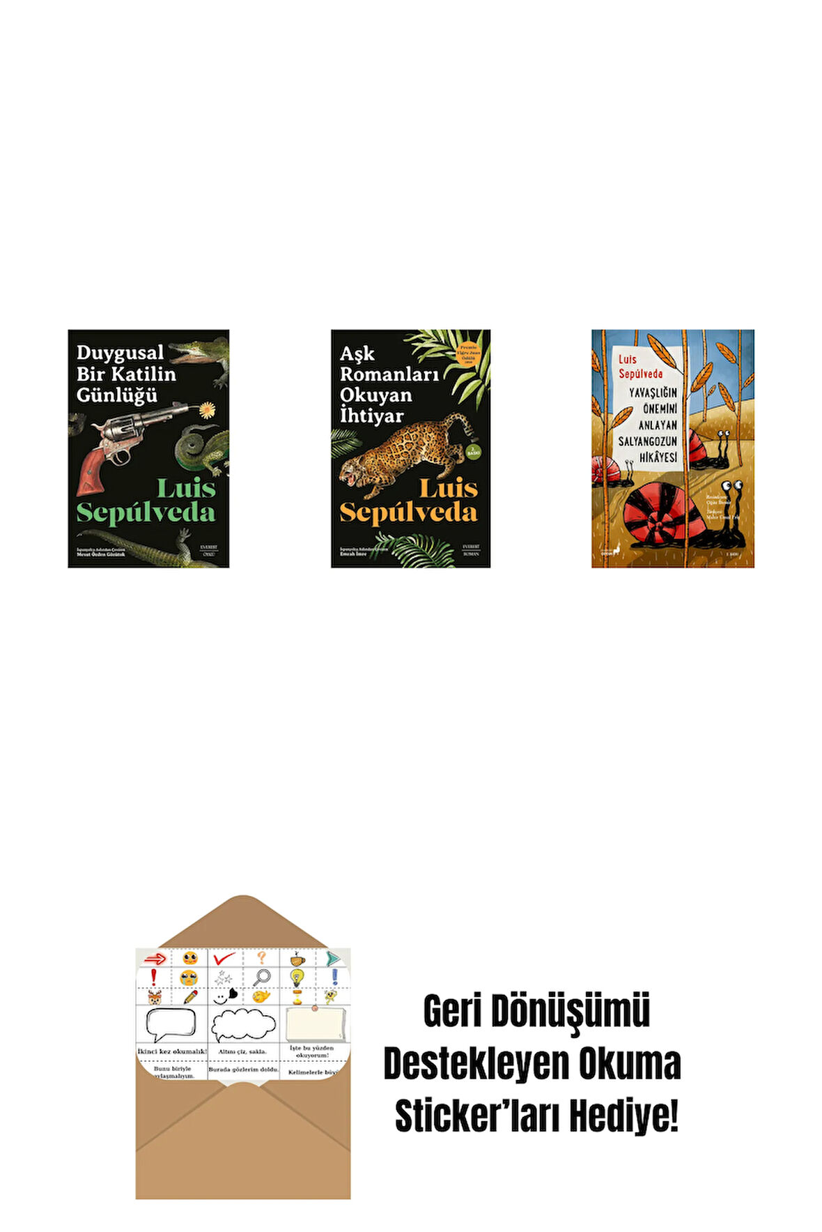 Duygusal Bir Katilin Günlüğü + Aşk Romanları  Okuyan İhtiyar + Yavaşlığın Önemini Anlayan Salyangozun Hikayesi + Okuma Sticker'ları