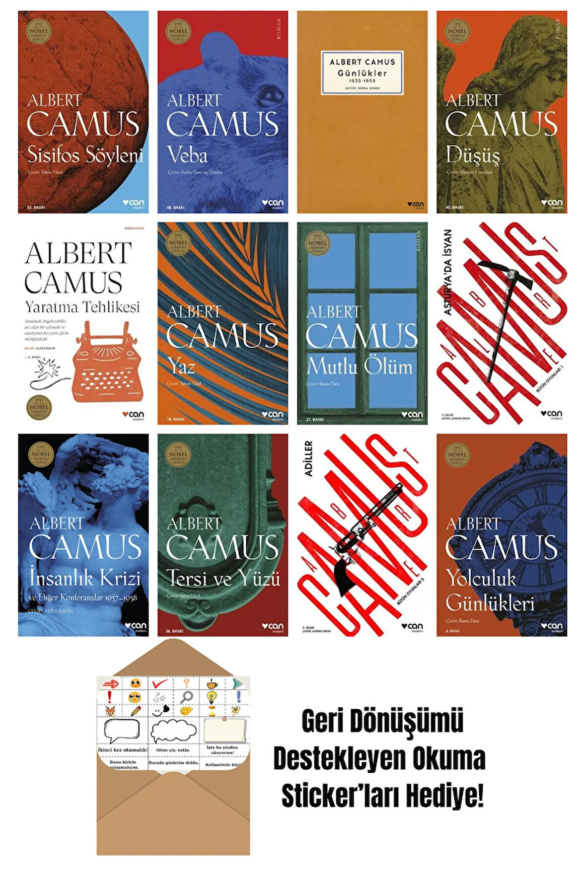 Albert Camus 12 Kitap Seti + Okuma Sticker'ları