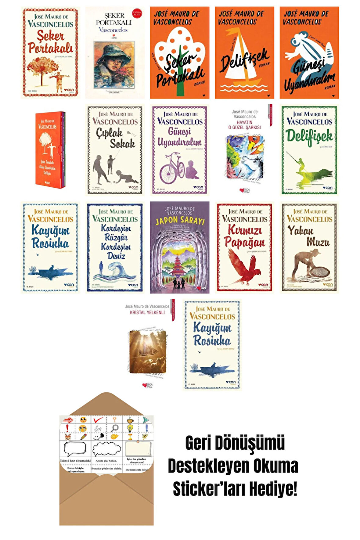 José Mauro de Vasconcelos 17 Kitap Seti + Okuma Sticker'ları