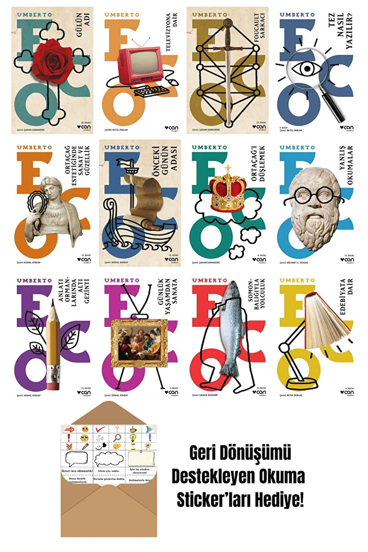 Umberto Eco 12 Kitap Seti + Okuma Sticker'ları