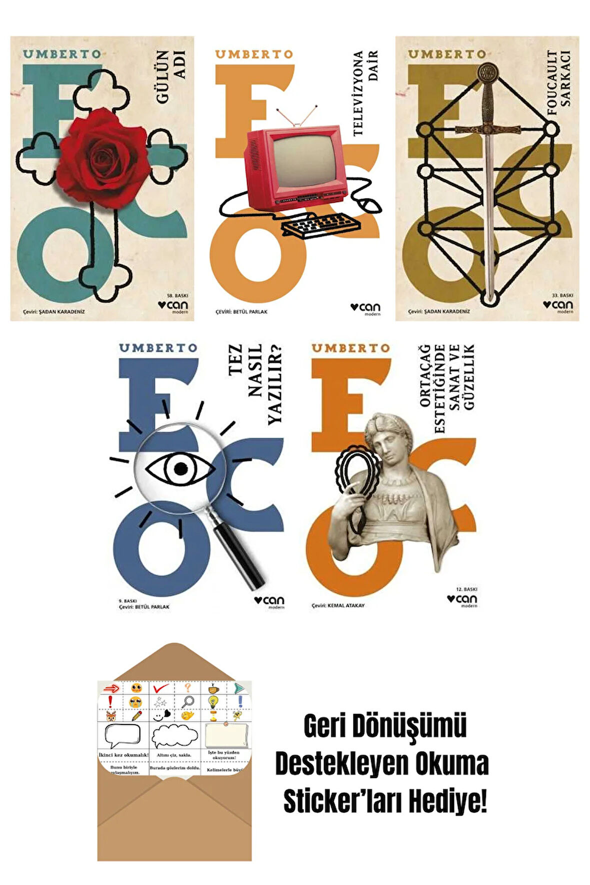 Umberto Eco 5 Kitap Seti + Okuma Sticker'ları