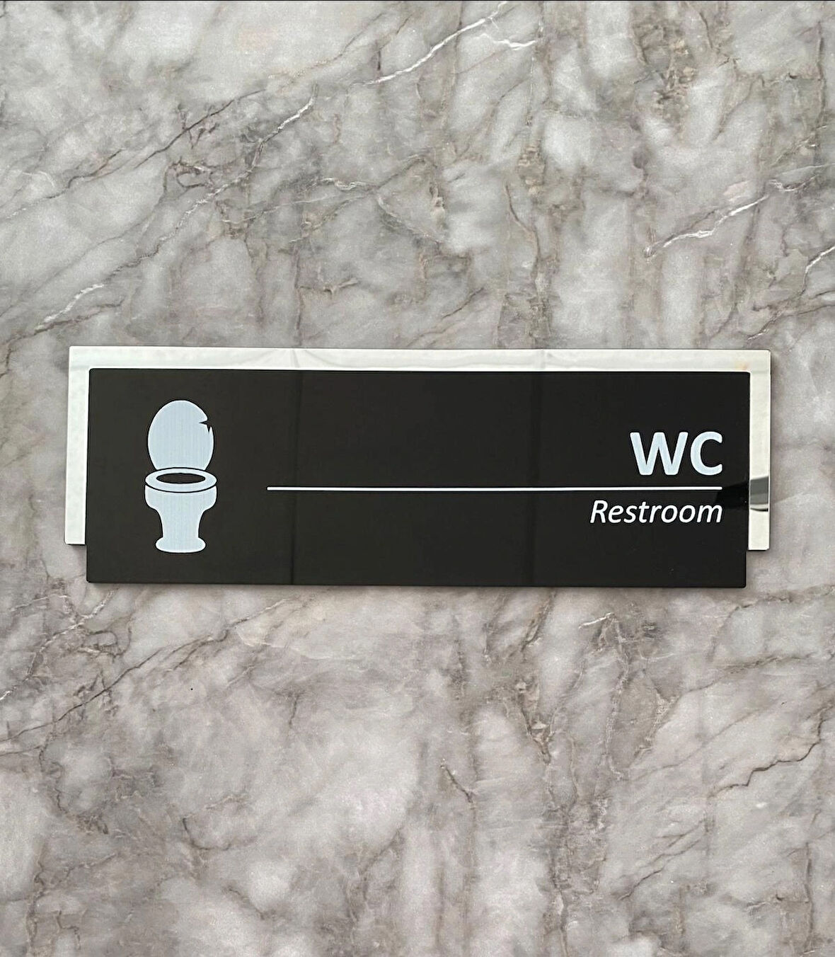 Silver Aynalı Parlak Siyah Seri WC Tuvalet Kapı Isimliği Yönlendirme Levhası