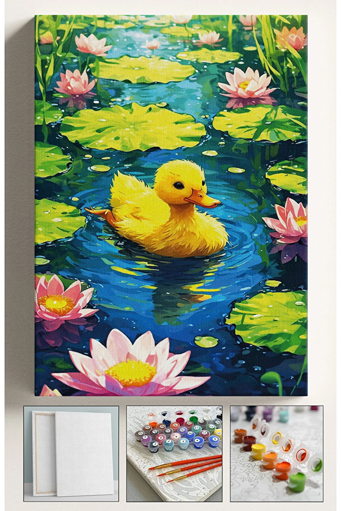 Sayılarla Boyama Hobi Seti Çerçeveli Numaralı Tuval Fırça Boya Kasnaklı SARI ÖRDEK 40x50 Cm