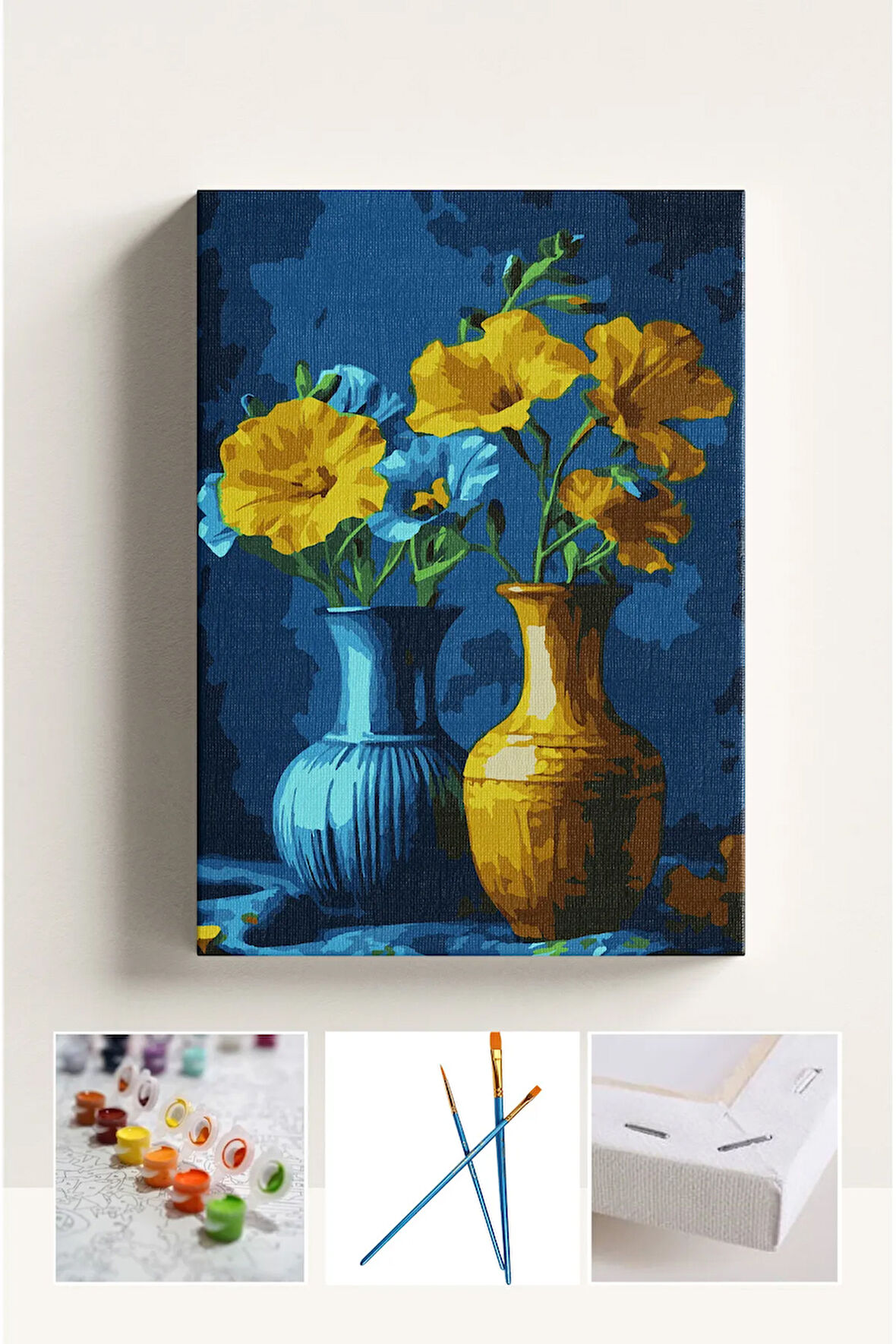 Sayılarla Boyama Seti Numaralı Tuval Fırça Boya SARI ÇİÇEK 40x50 Cm