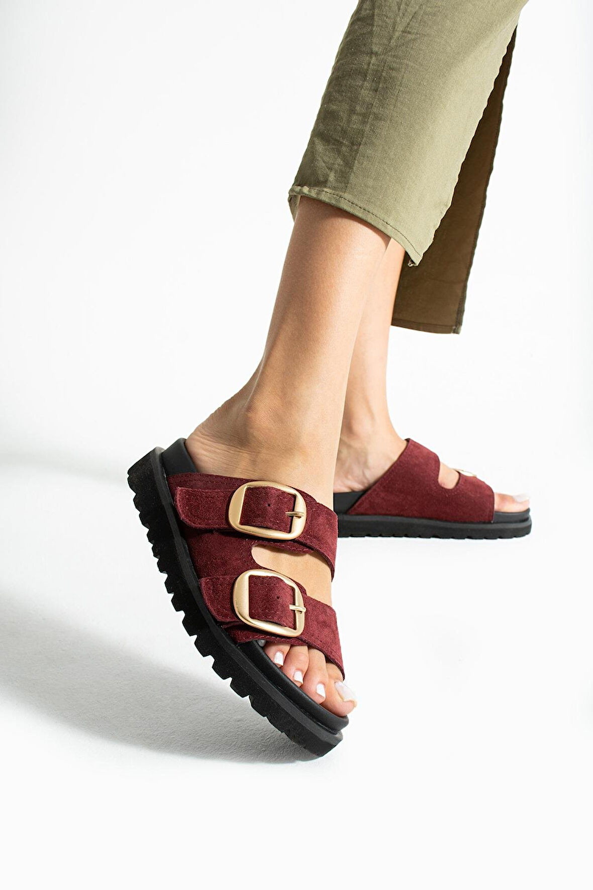 Stato Tekstil-Nappa  Hafif Comfort Kadın Bordo Terlik 25Y-1478