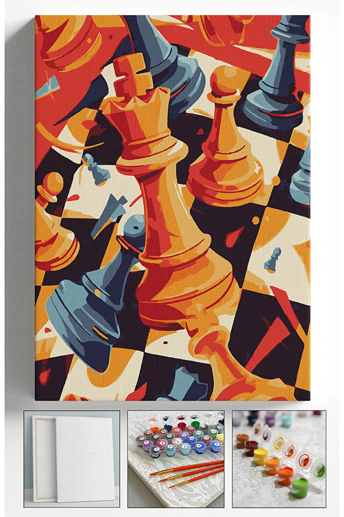 Sayılarla Boyama Kasnaklı Tablo Seti Fırça Boya Dahil 40x50 SATRANÇ