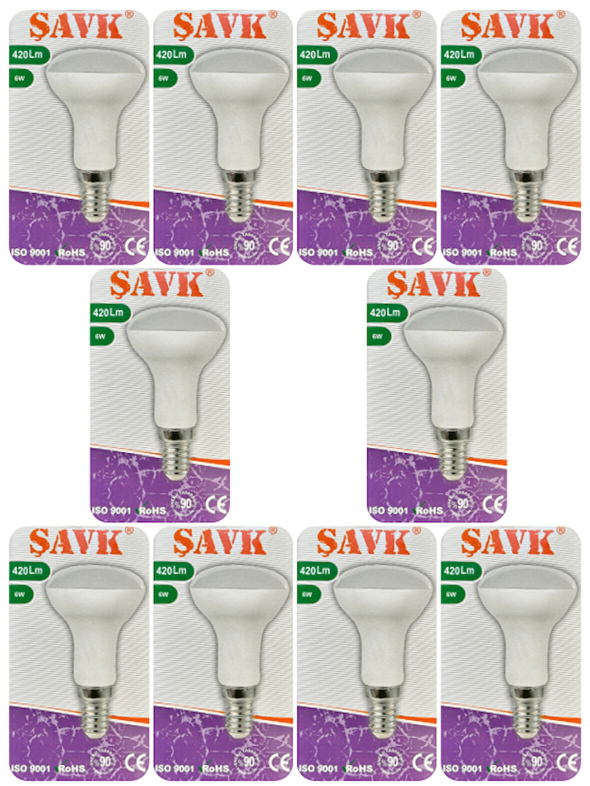 (10 Adet) Şavk 6W (37W) Beyaz Işık (6500K) E14 Duylu (İnce Duy) Led R50 Ampul