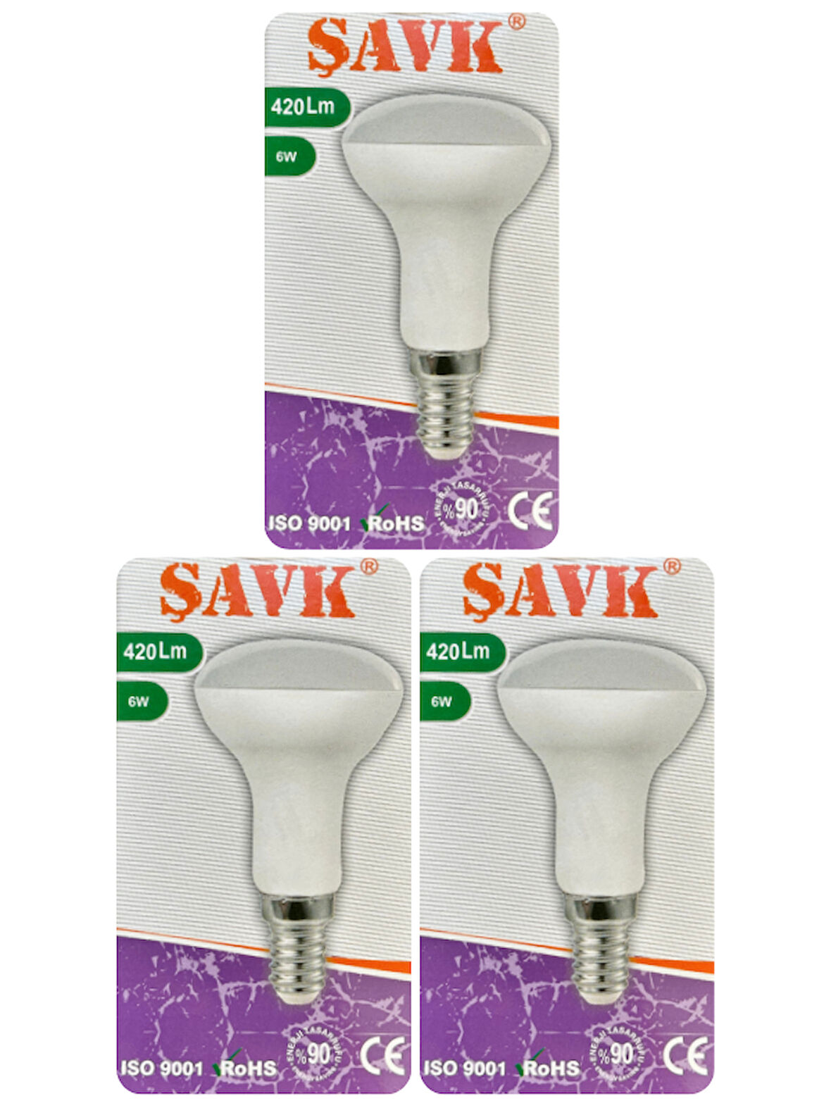 (3 Adet) Şavk 6W (37W) Beyaz Işık (6500K) E14 Duylu (İnce Duy) Led R50 Ampul