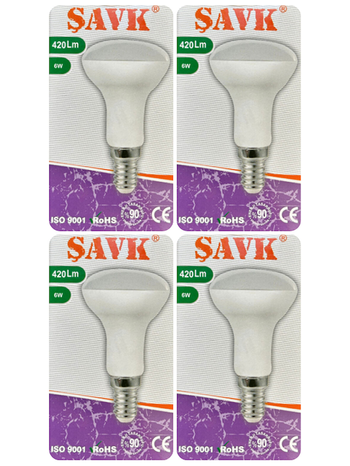 (4 Adet) Şavk 6W (37W) Beyaz Işık (6500K) E14 Duylu (İnce Duy) Led R50 Ampul