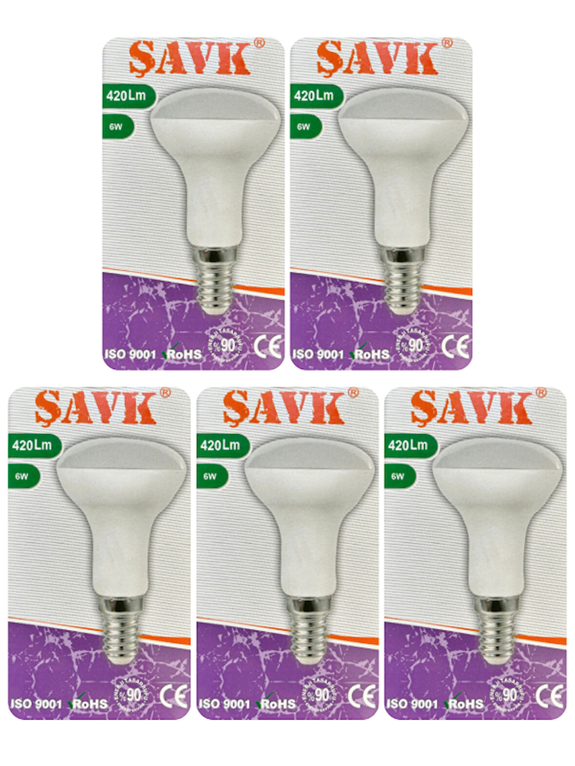 (5 Adet) Şavk 6W (37W) Beyaz Işık (6500K) E14 Duylu (İnce Duy) Led R50 Ampul