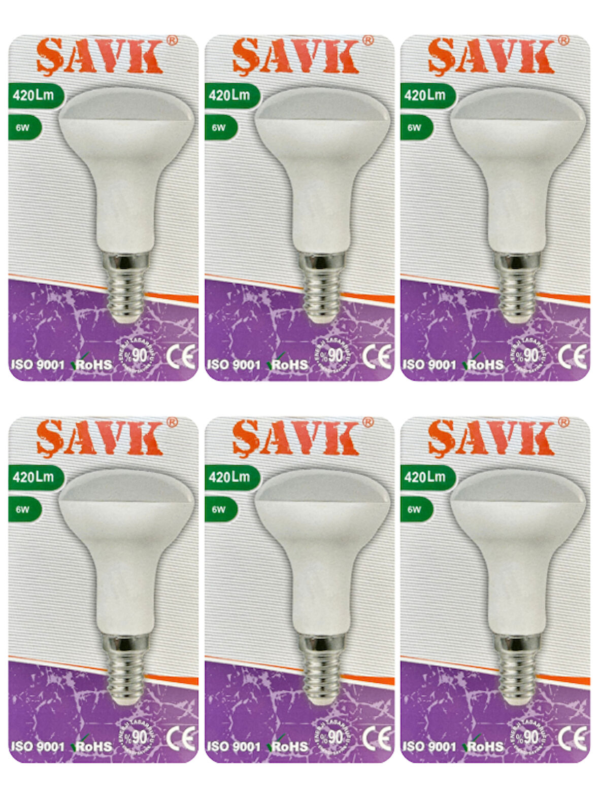 (6 Adet) Şavk 6W (37W) Beyaz Işık (6500K) E14 Duylu (İnce Duy) Led R50 Ampul