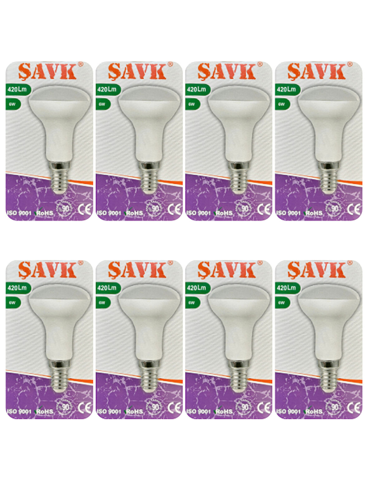 (8 Adet) Şavk 6W (37W) Beyaz Işık (6500K) E14 Duylu (İnce Duy) Led R50 Ampul