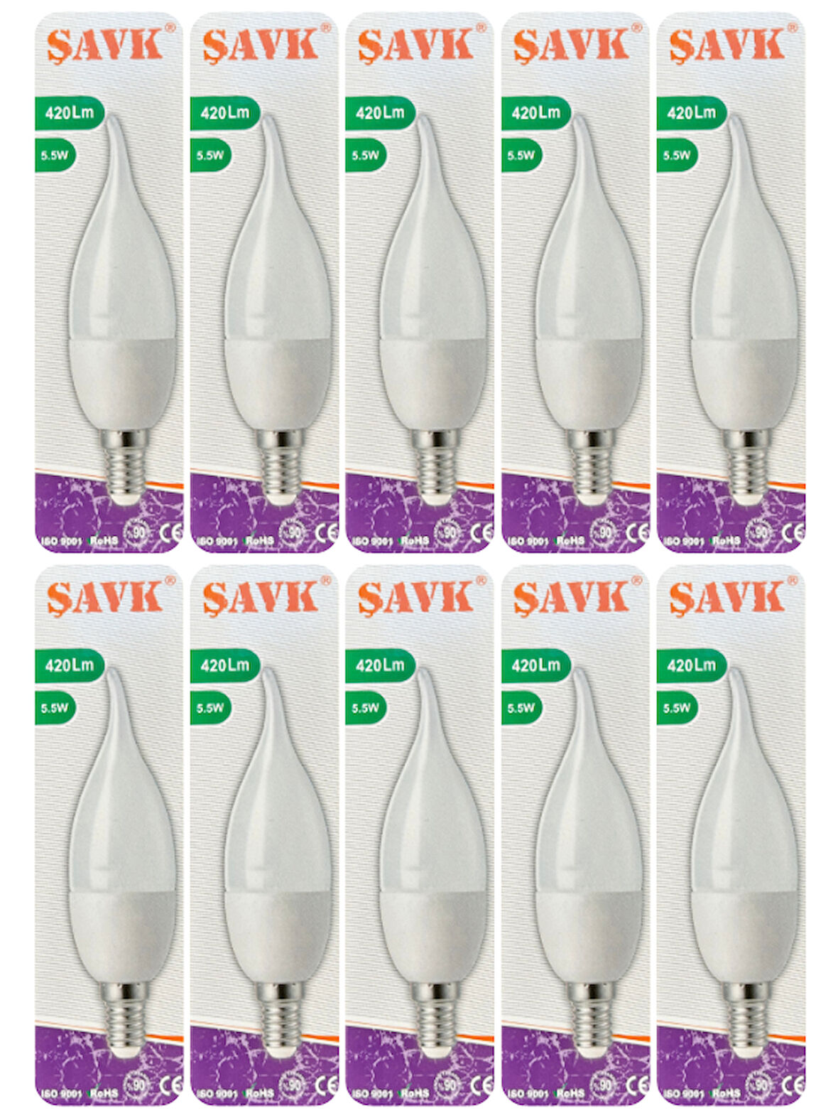 (10 Adet) Şavk 5,5W (37W) Beyaz Işık (6500K) E14 Duylu (İnce Duy) Led Kıvrık Ampul