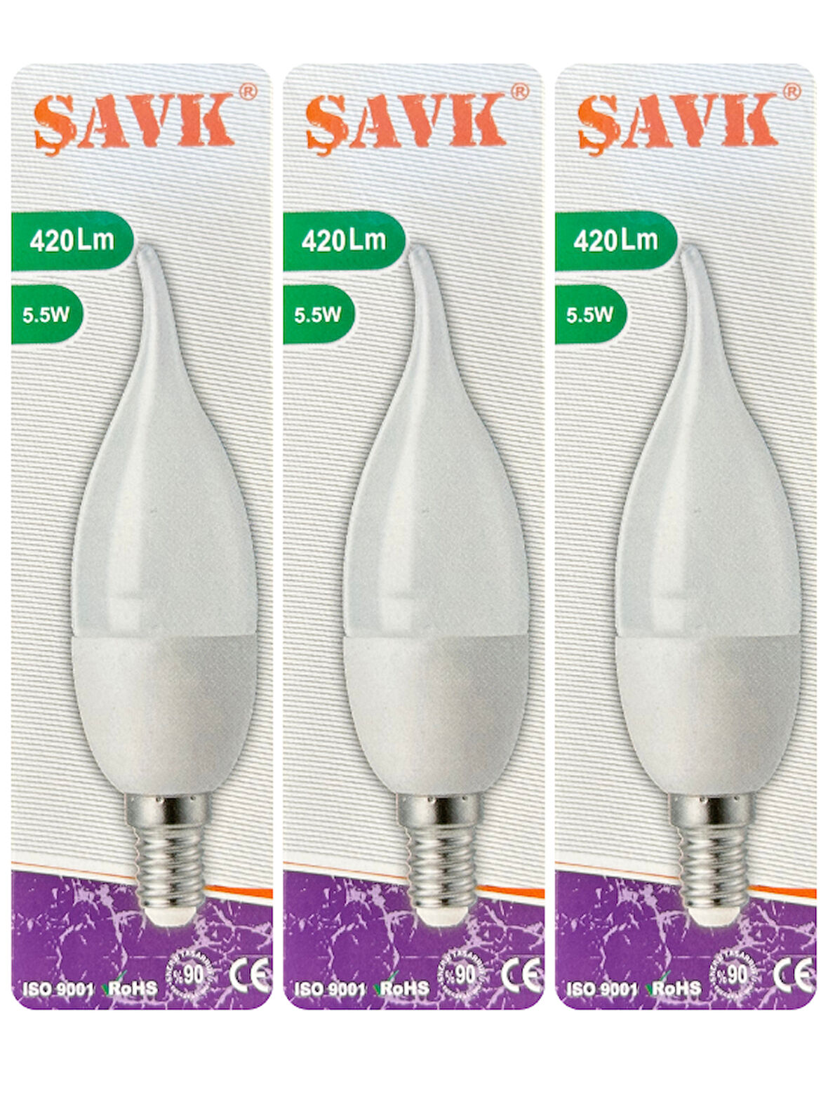 (3 Adet) Şavk 5,5W (37W) Beyaz Işık (6500K) E14 Duylu (İnce Duy) Led Kıvrık Ampul