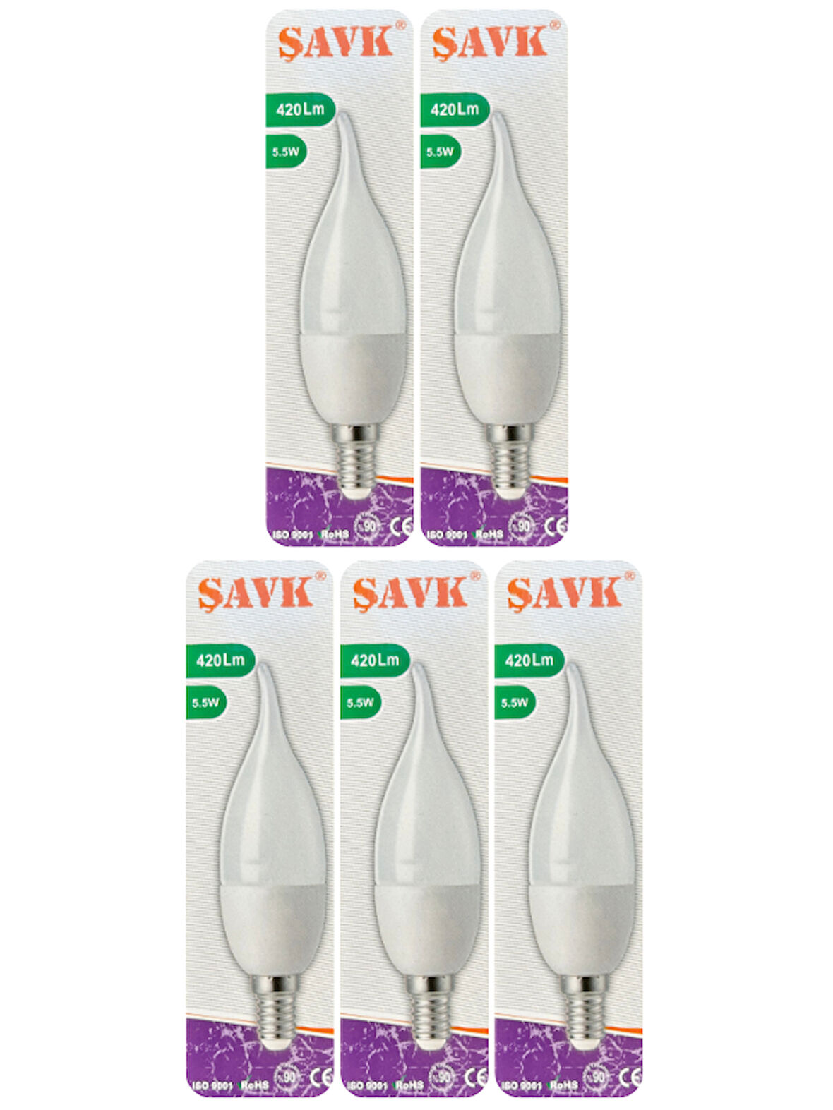 (5 Adet) Şavk 5,5W (37W) Beyaz Işık (6500K) E14 Duylu (İnce Duy) Led Kıvrık Ampul
