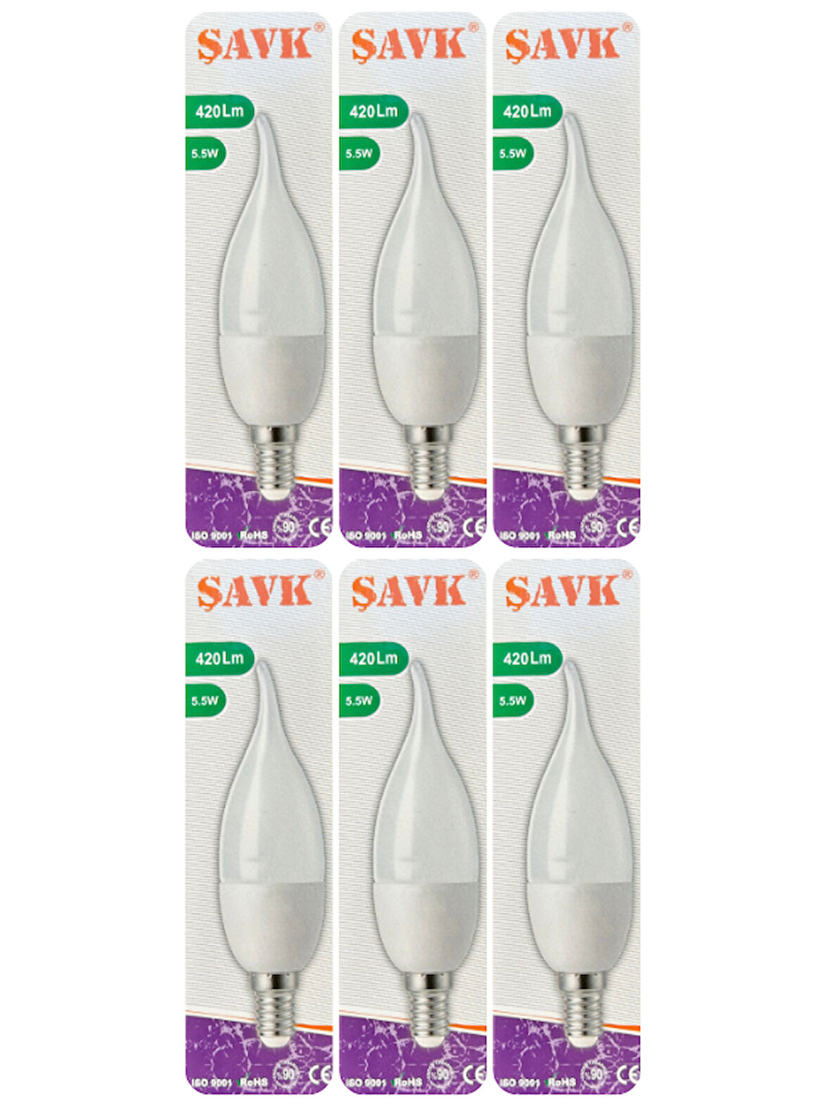 (6 Adet) Şavk 5,5W (37W) Beyaz Işık (6500K) E14 Duylu (İnce Duy) Led Kıvrık Ampul