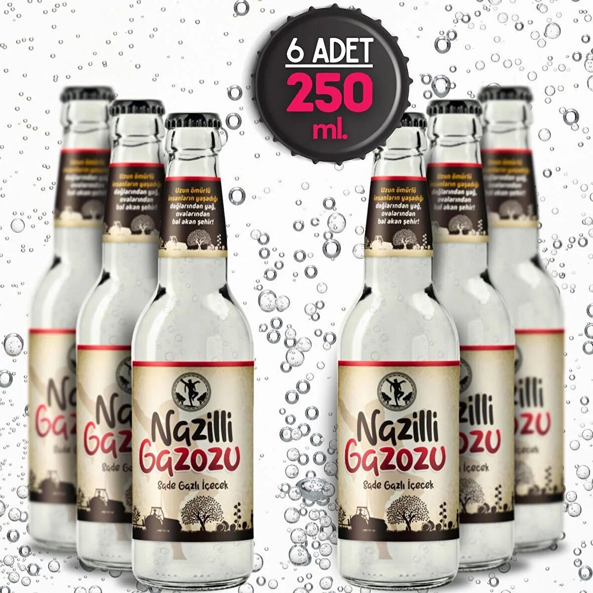 Yöresel Nazilli Gazozu 250 Ml. - Efsane Yerel Gazoz (6 Adet X 250 Ml.-Cam Şişe)